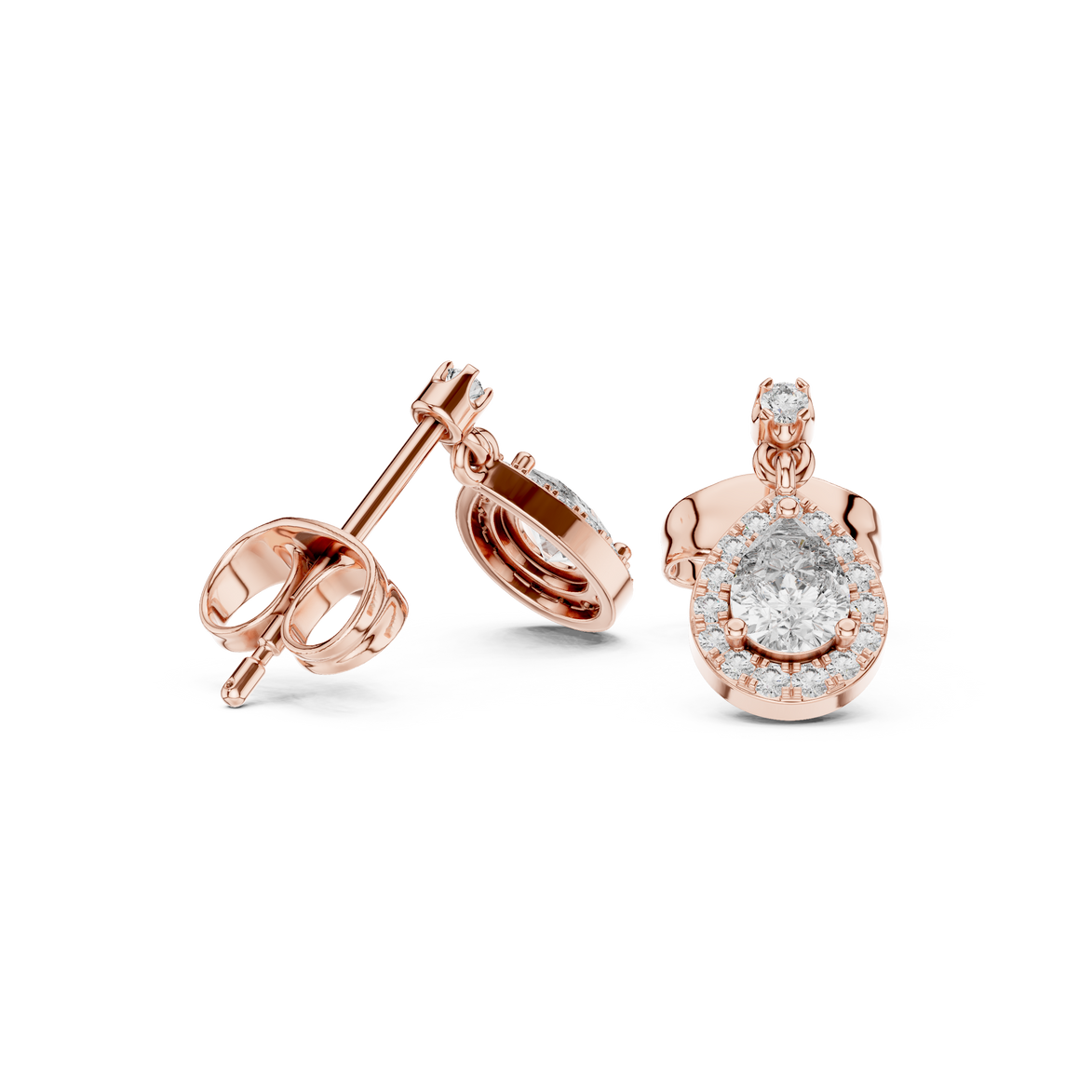 Pear halo lab grown diamond stud earrings in gold by Signora Jewels