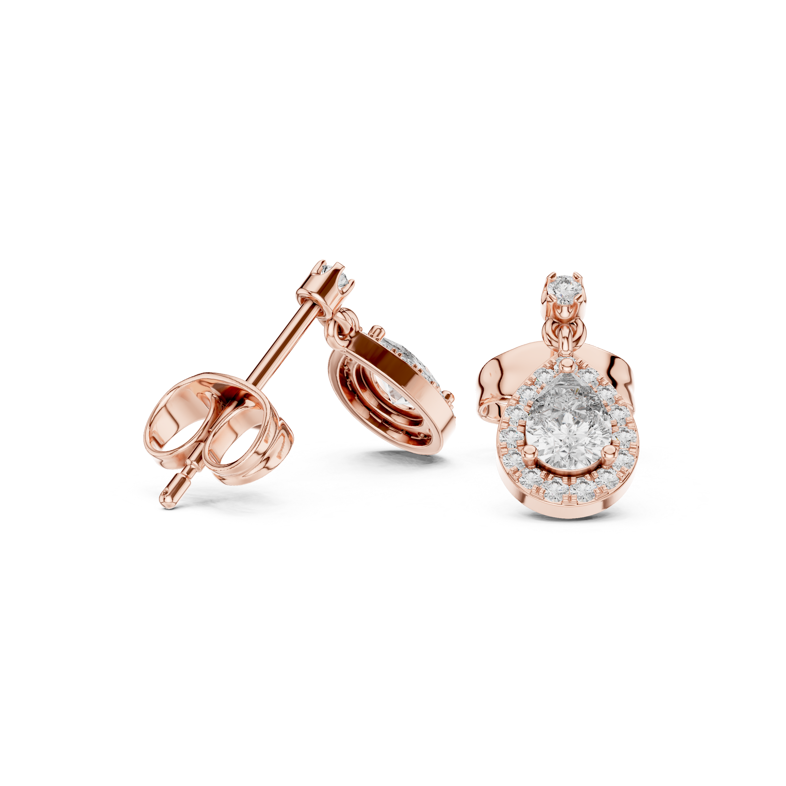 Pear halo lab grown diamond stud earrings in gold by Signora Jewels