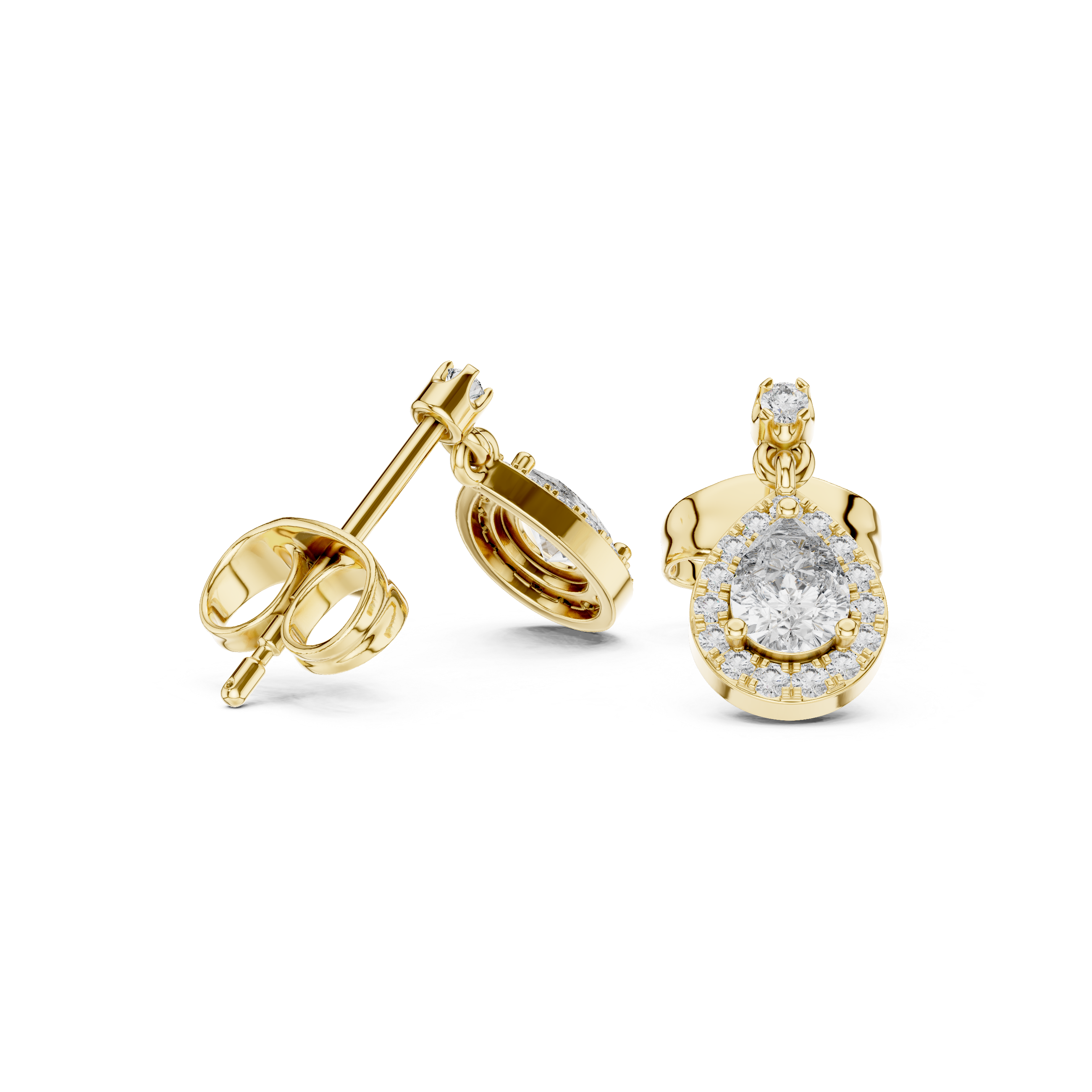 Pear halo lab grown diamond stud earrings in gold by Signora Jewels