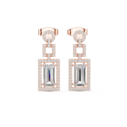 Baguette cut halo lab grown diamond drop earrings in gold by Signora Jewels