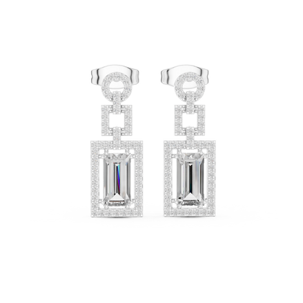 Baguette cut halo lab grown diamond drop earrings in gold by Signora Jewels