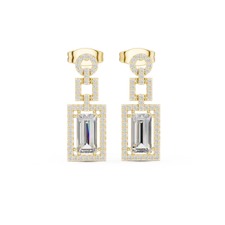 Front view of Luxe Structure diamond drop earrings in yellow gold.