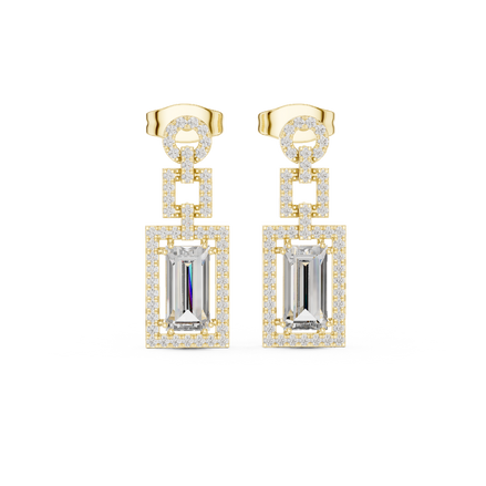 Front view of Luxe Structure diamond drop earrings in yellow gold.