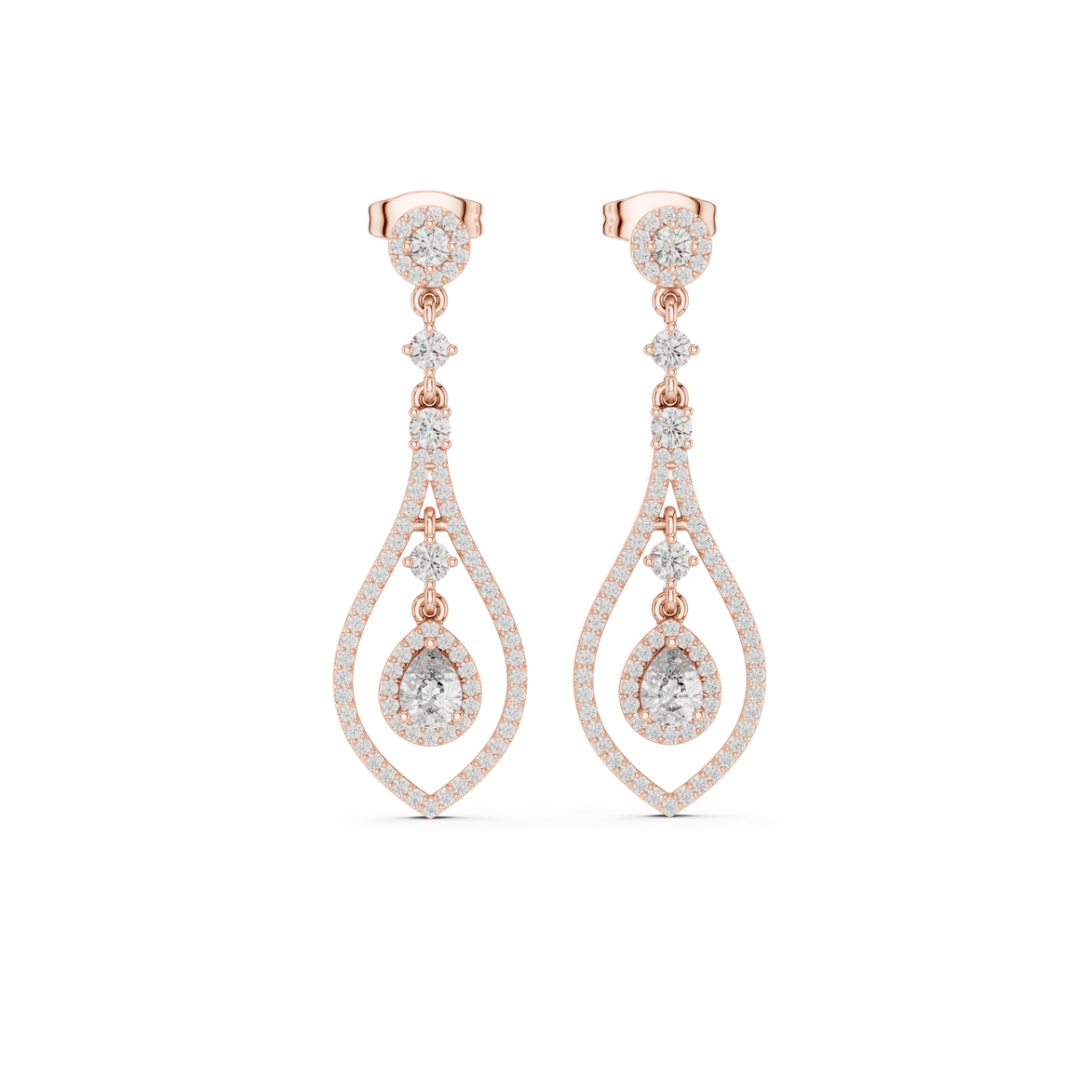 Pear halo lab grown diamond drop earrings in gold by Signora Jewels