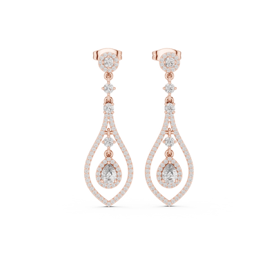 Pear halo lab grown diamond drop earrings in gold by Signora Jewels