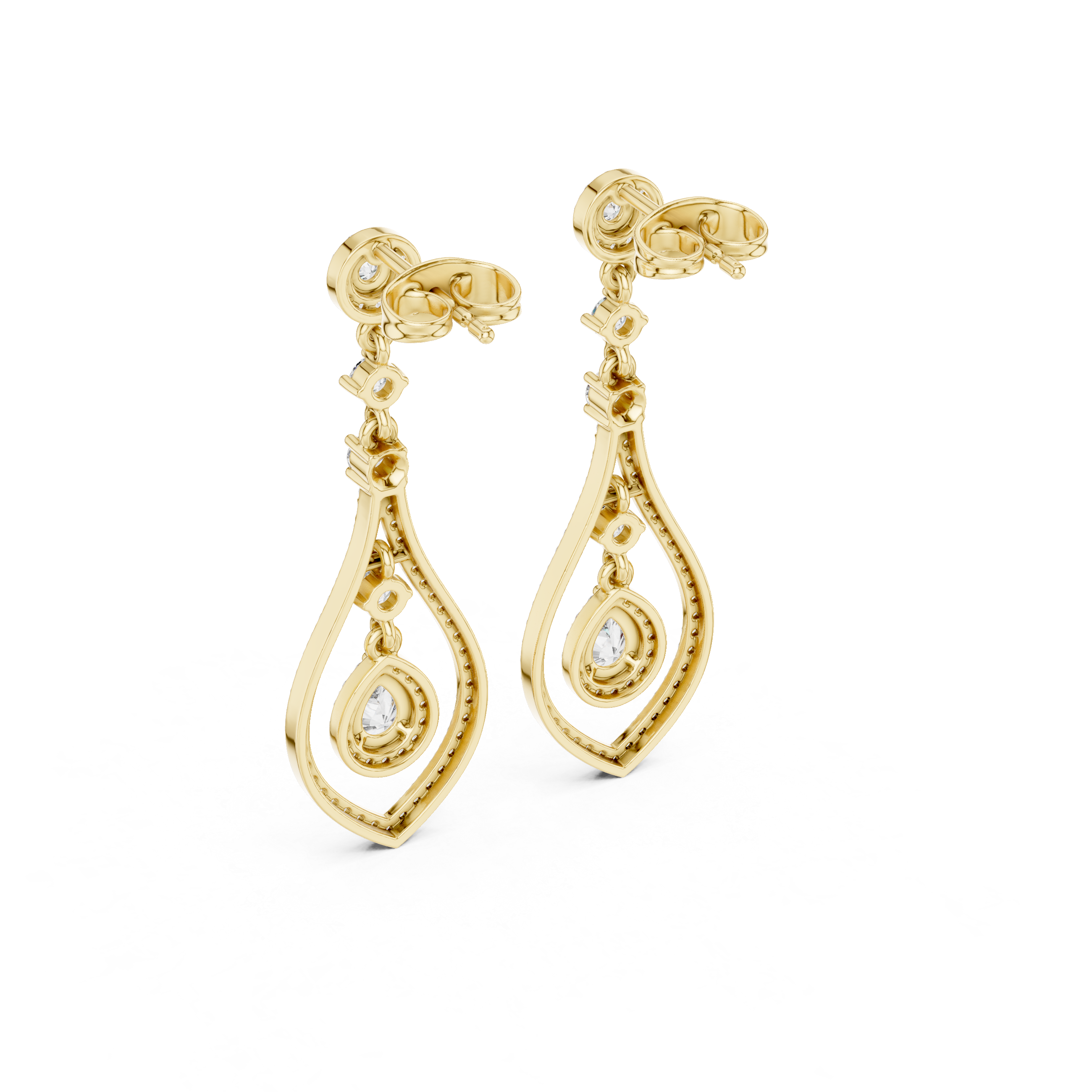 Pear halo lab grown diamond drop earrings in gold by Signora Jewels
