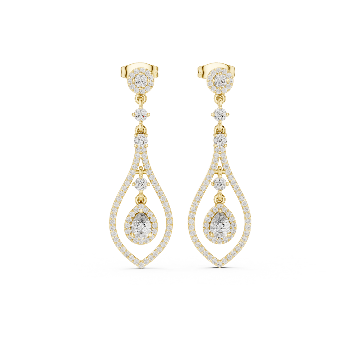 Pear halo lab grown diamond drop earrings in gold by Signora Jewels