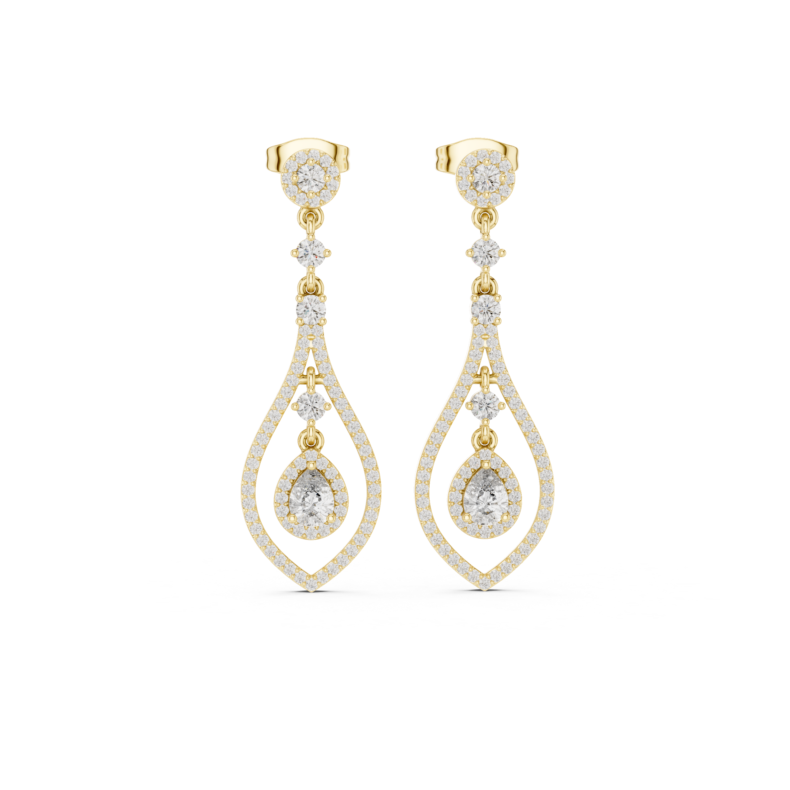 Pear halo lab grown diamond drop earrings in gold by Signora Jewels