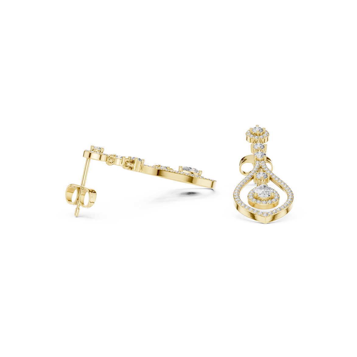 Pear halo lab grown diamond drop earrings in gold by Signora Jewels