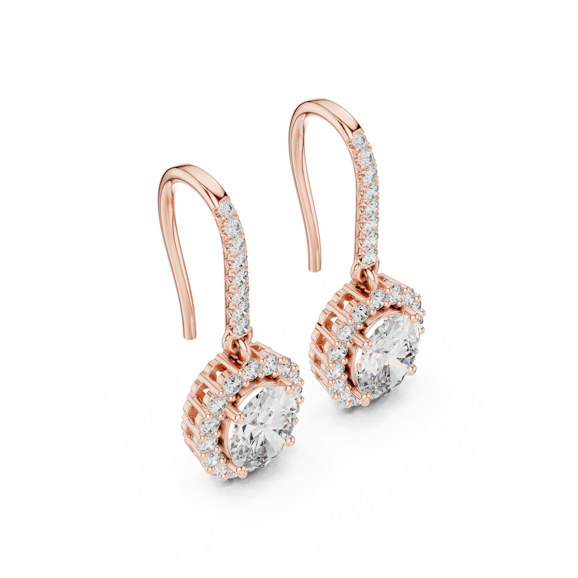 Oval halo lab grown diamond drop earrings in gold by Signora Jewels