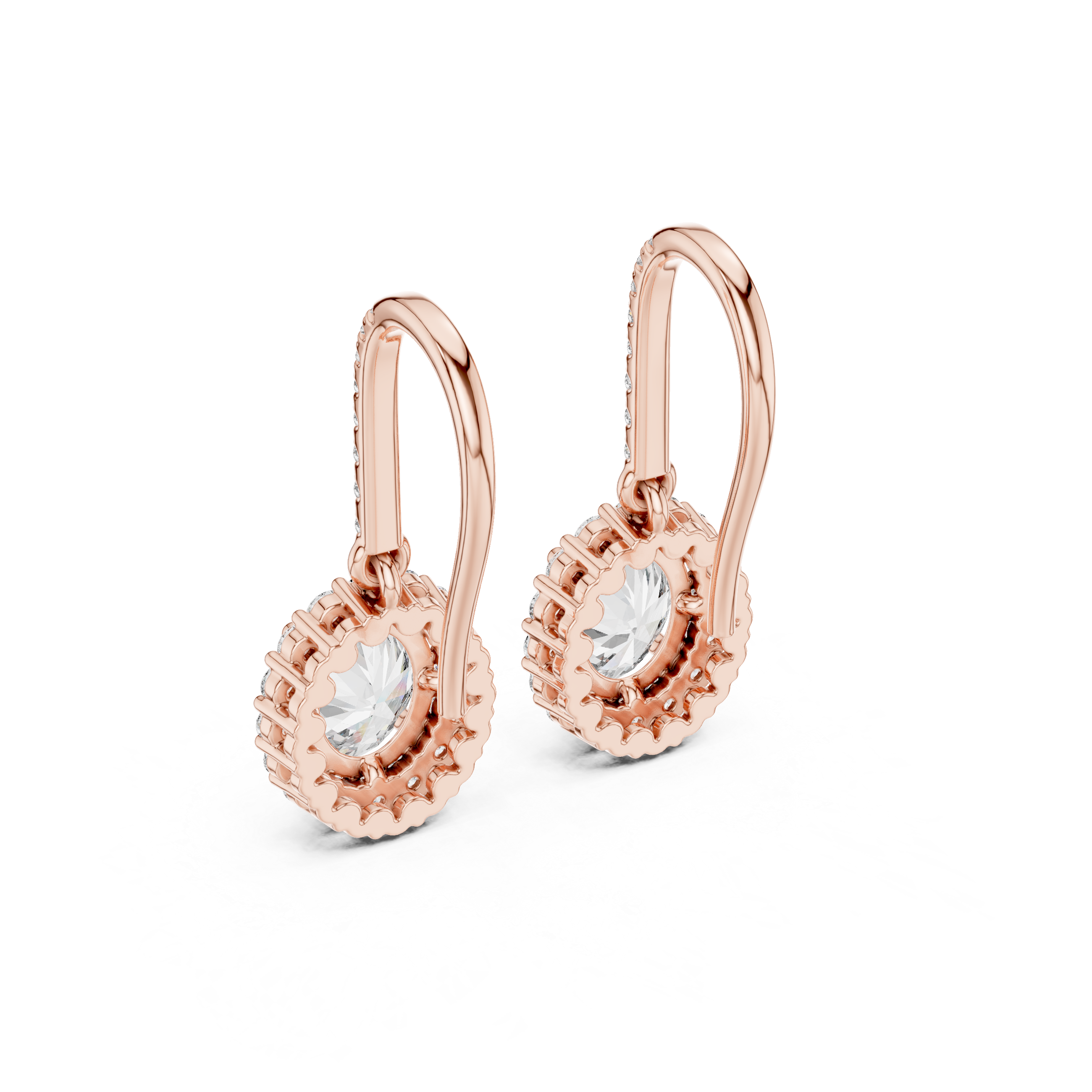 Oval halo lab grown diamond drop earrings in gold by Signora Jewels