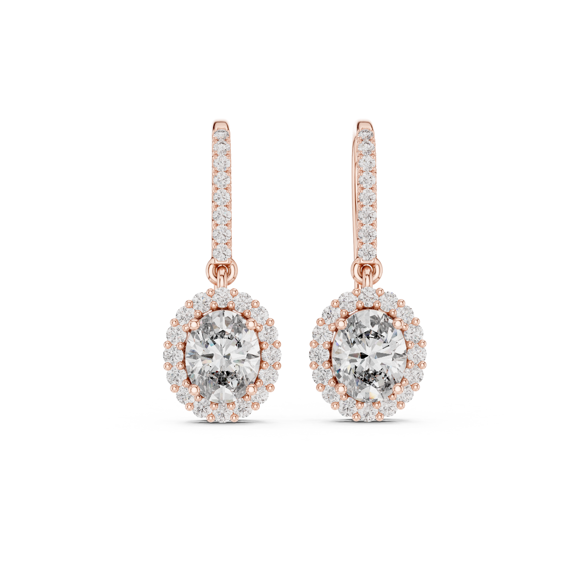 Oval halo lab grown diamond drop earrings in gold by Signora Jewels