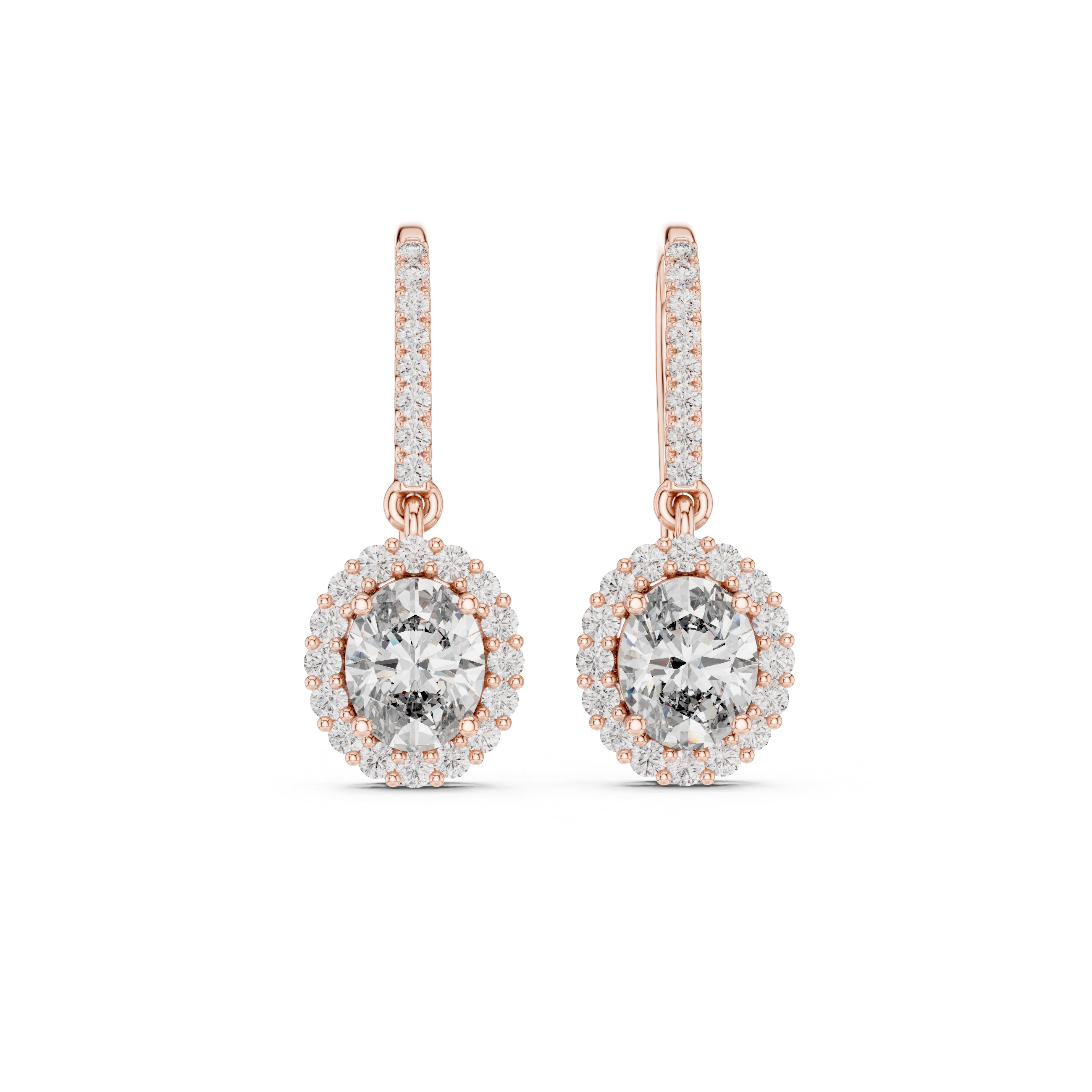 Oval halo lab grown diamond drop earrings in gold by Signora Jewels