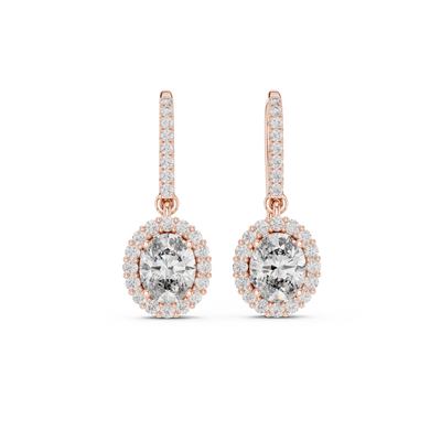 Oval halo lab grown diamond drop earrings in gold by Signora Jewels