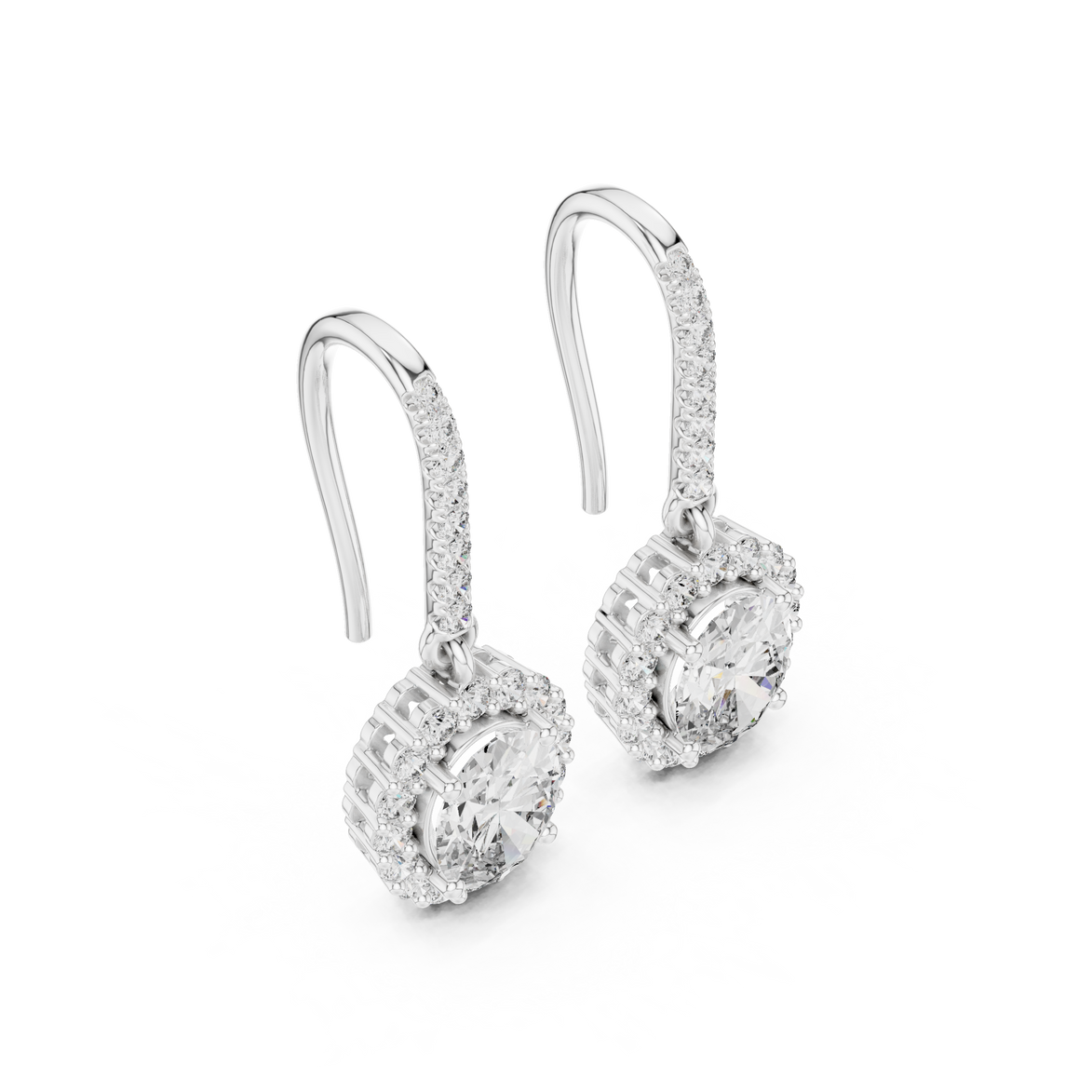 Oval halo lab grown diamond drop earrings in gold by Signora Jewels