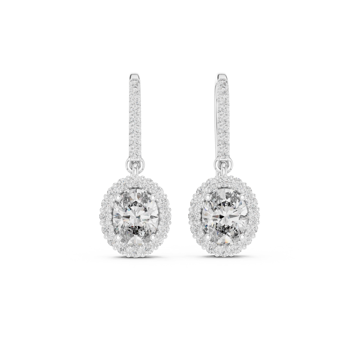 Oval halo lab grown diamond drop earrings in gold by Signora Jewels