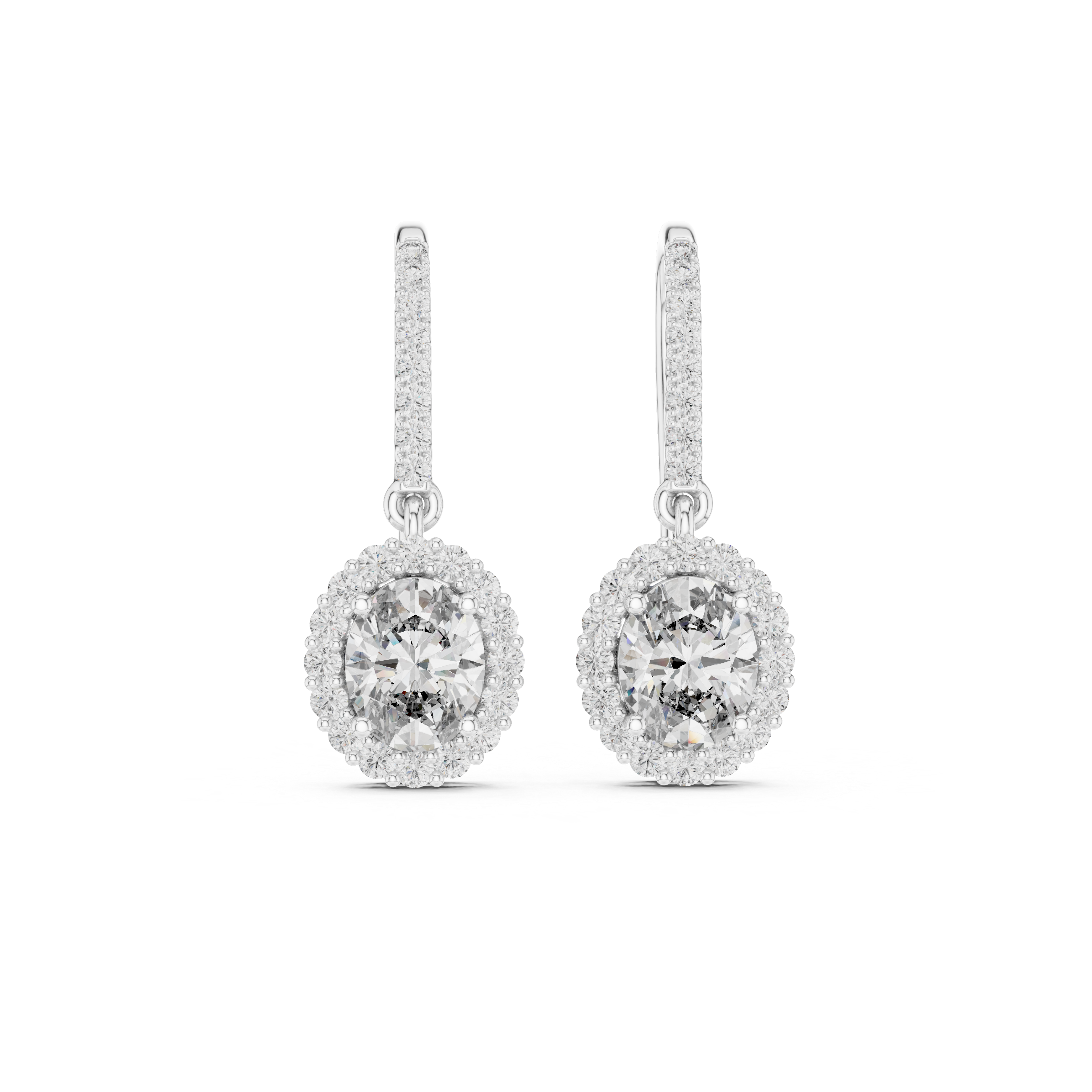 Oval halo lab grown diamond drop earrings in gold by Signora Jewels