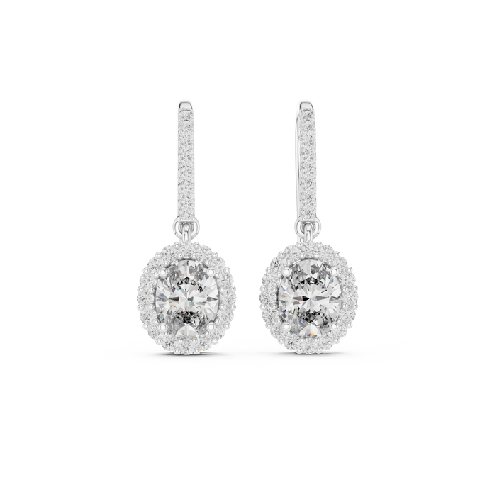 Oval halo lab grown diamond drop earrings in gold by Signora Jewels
