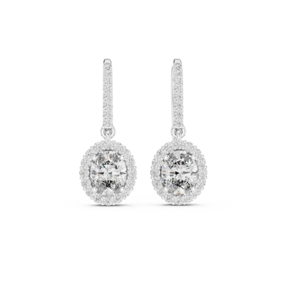 Oval halo lab grown diamond drop earrings in gold by Signora Jewels