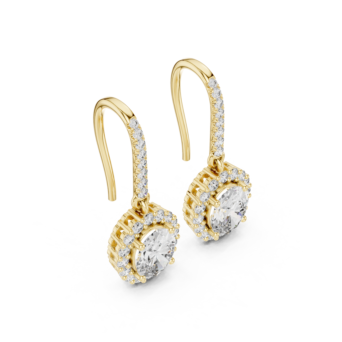 Oval halo lab grown diamond drop earrings in gold by Signora Jewels
