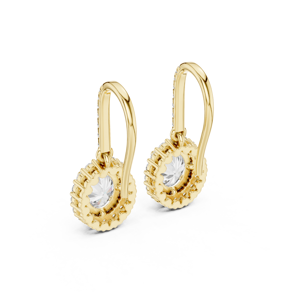 Oval halo lab grown diamond drop earrings in gold by Signora Jewels