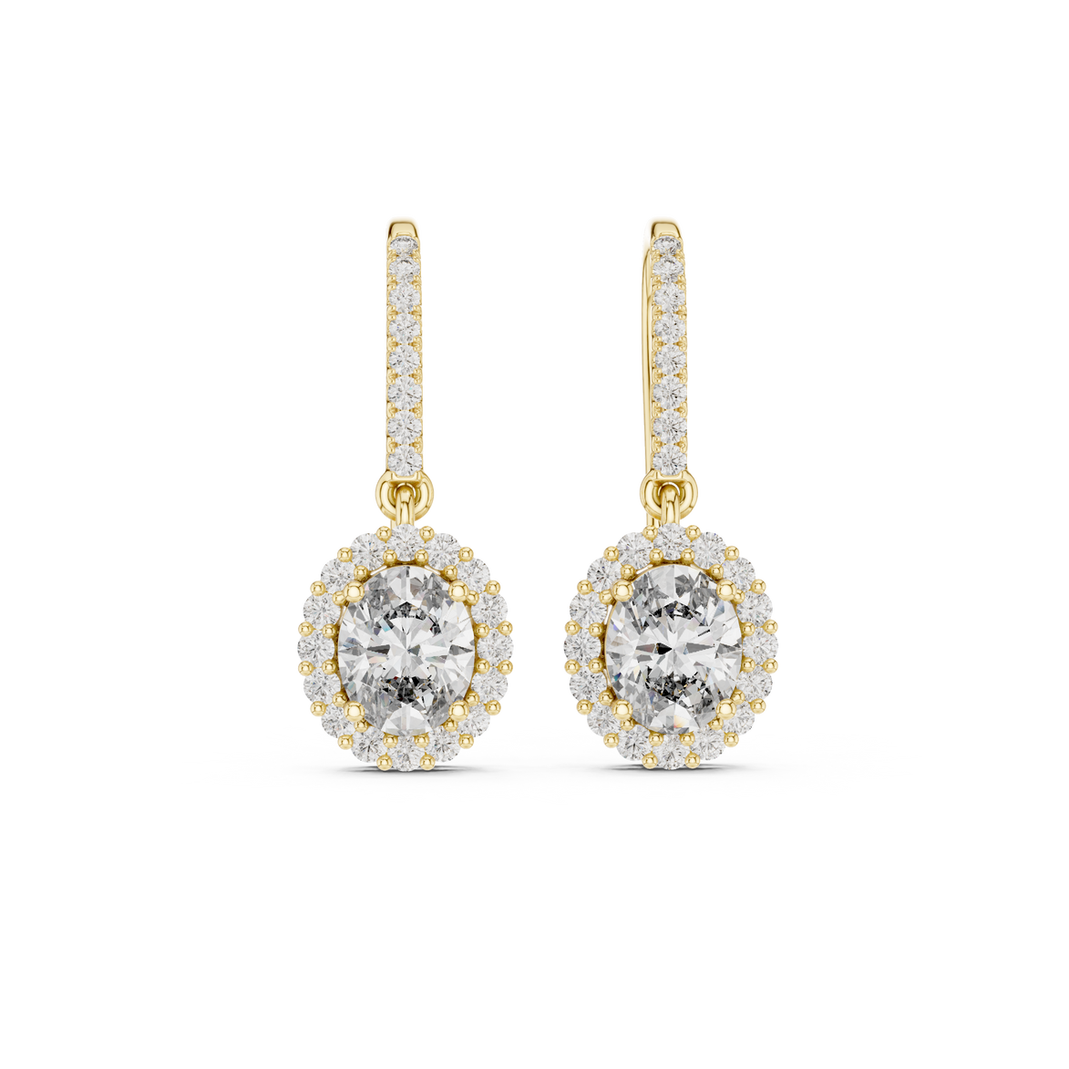 Oval halo lab grown diamond drop earrings in gold by Signora Jewels