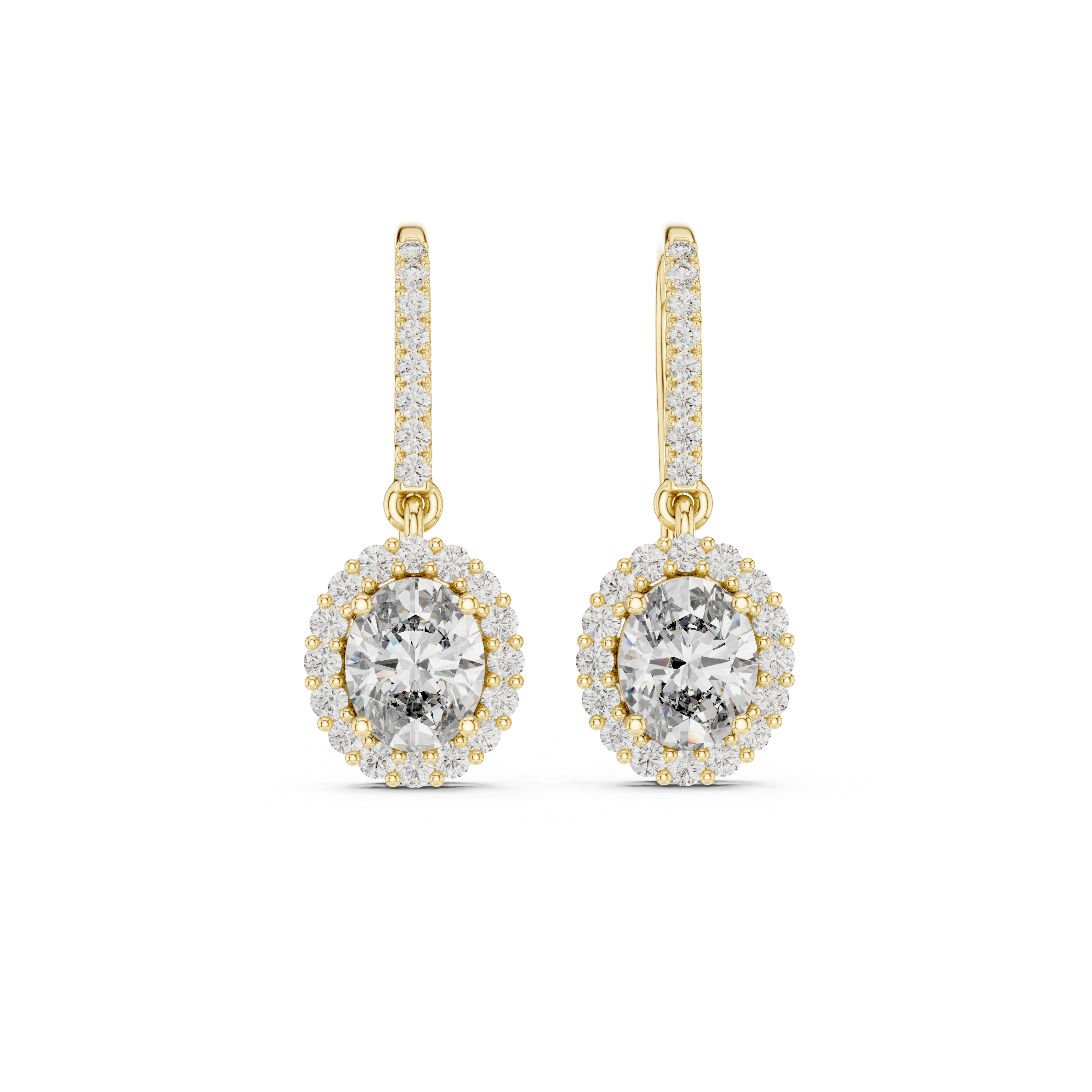 Oval halo lab grown diamond drop earrings in gold by Signora Jewels