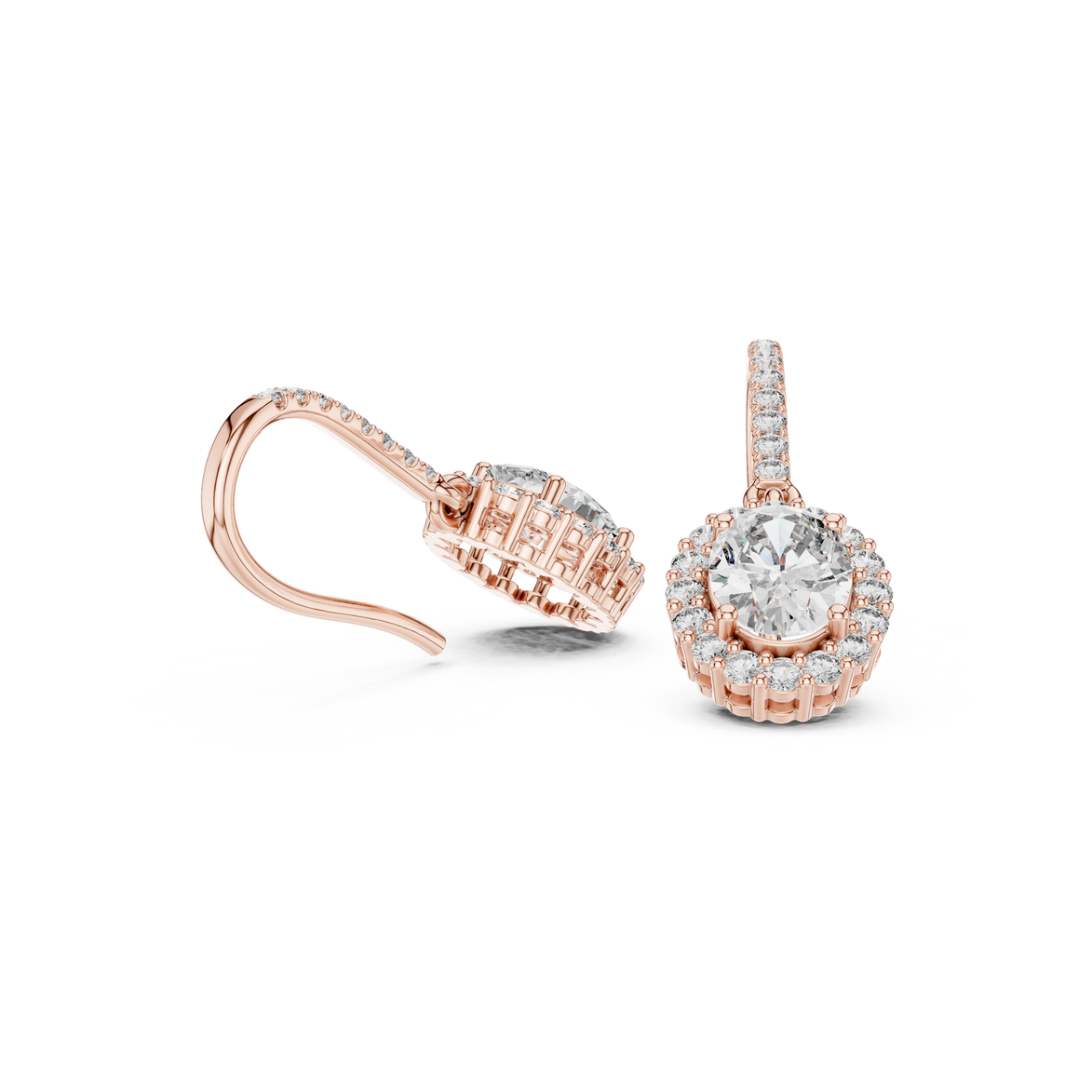 Oval halo lab grown diamond drop earrings in gold by Signora Jewels