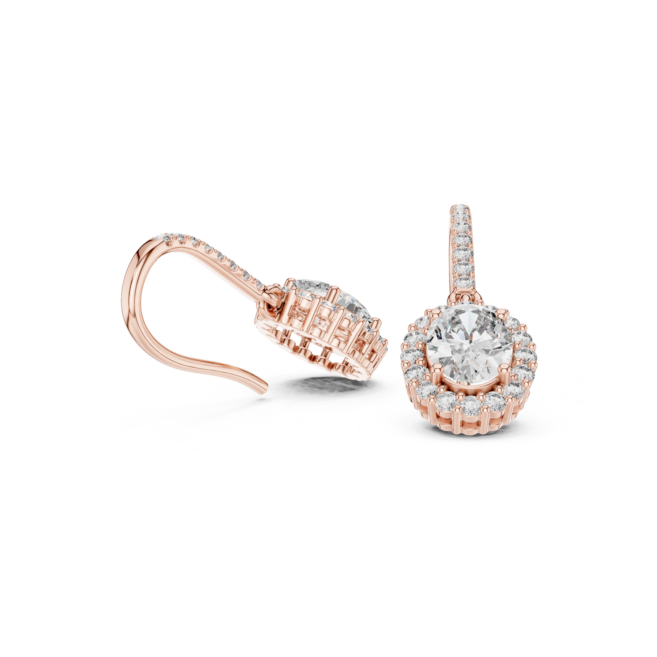Oval halo lab grown diamond drop earrings in gold by Signora Jewels