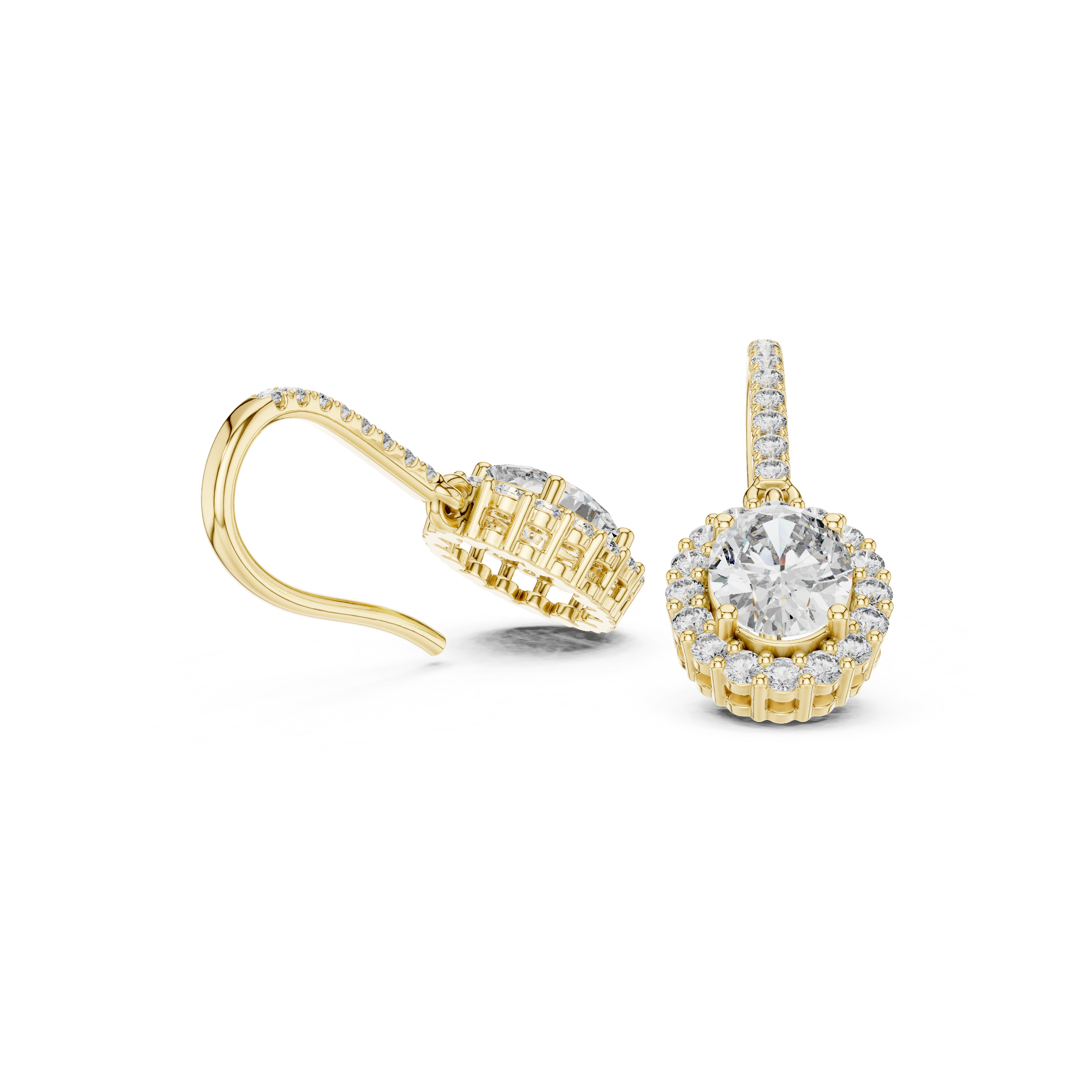 Oval halo lab grown diamond drop earrings in gold by Signora Jewels
