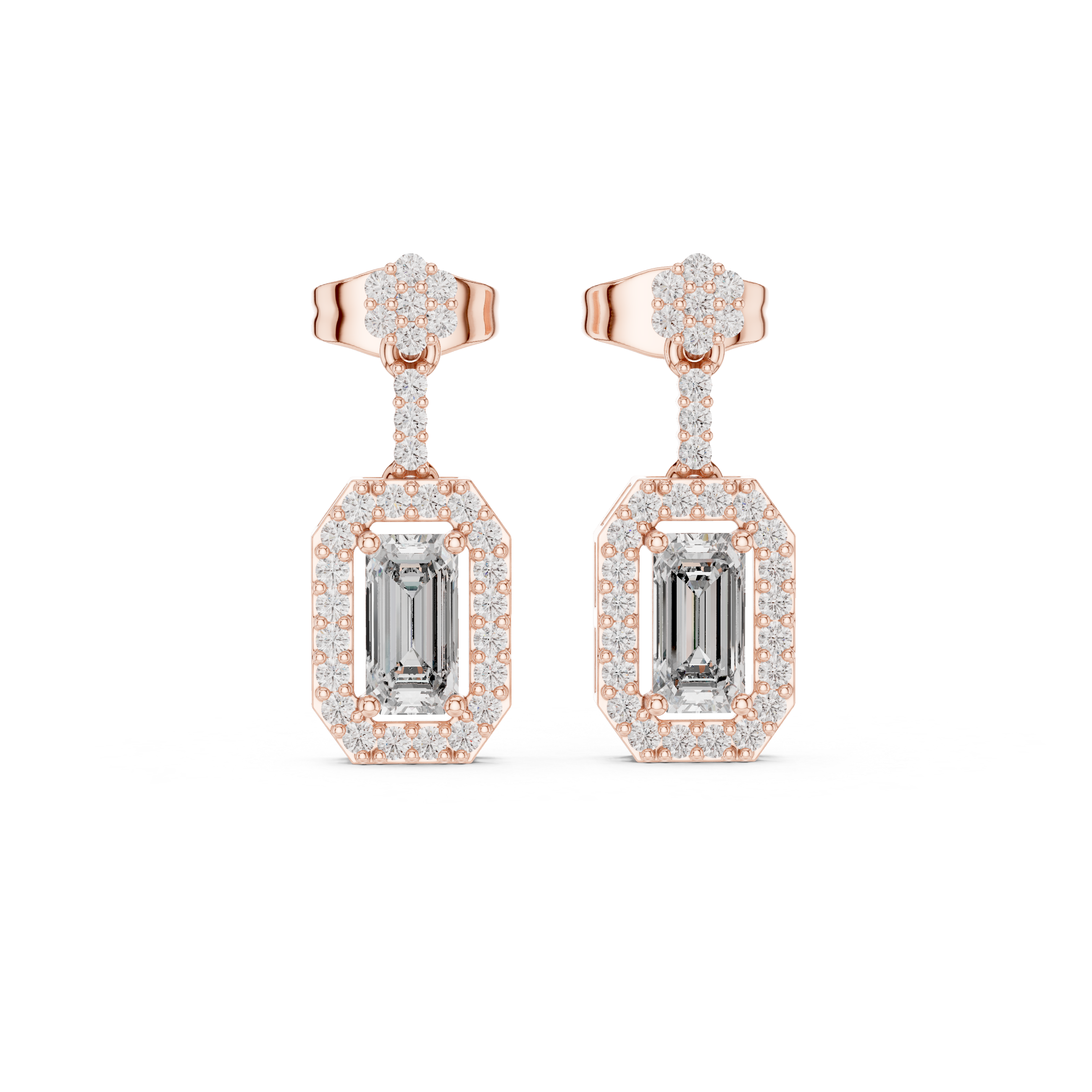 Oval halo lab grown diamond geometric drop earrings in gold by Signora Jewels