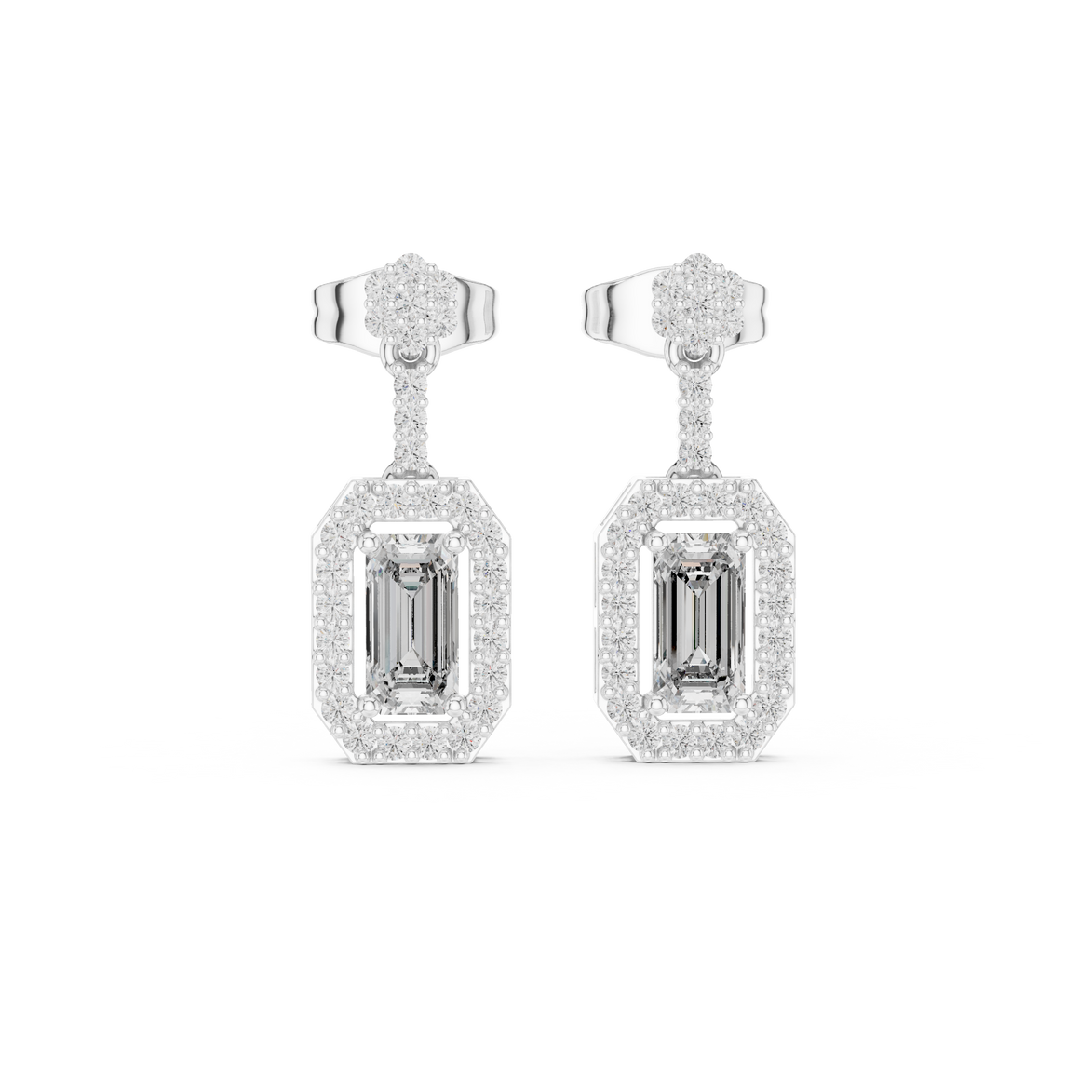 Oval halo lab grown diamond geometric drop earrings in gold by Signora Jewels