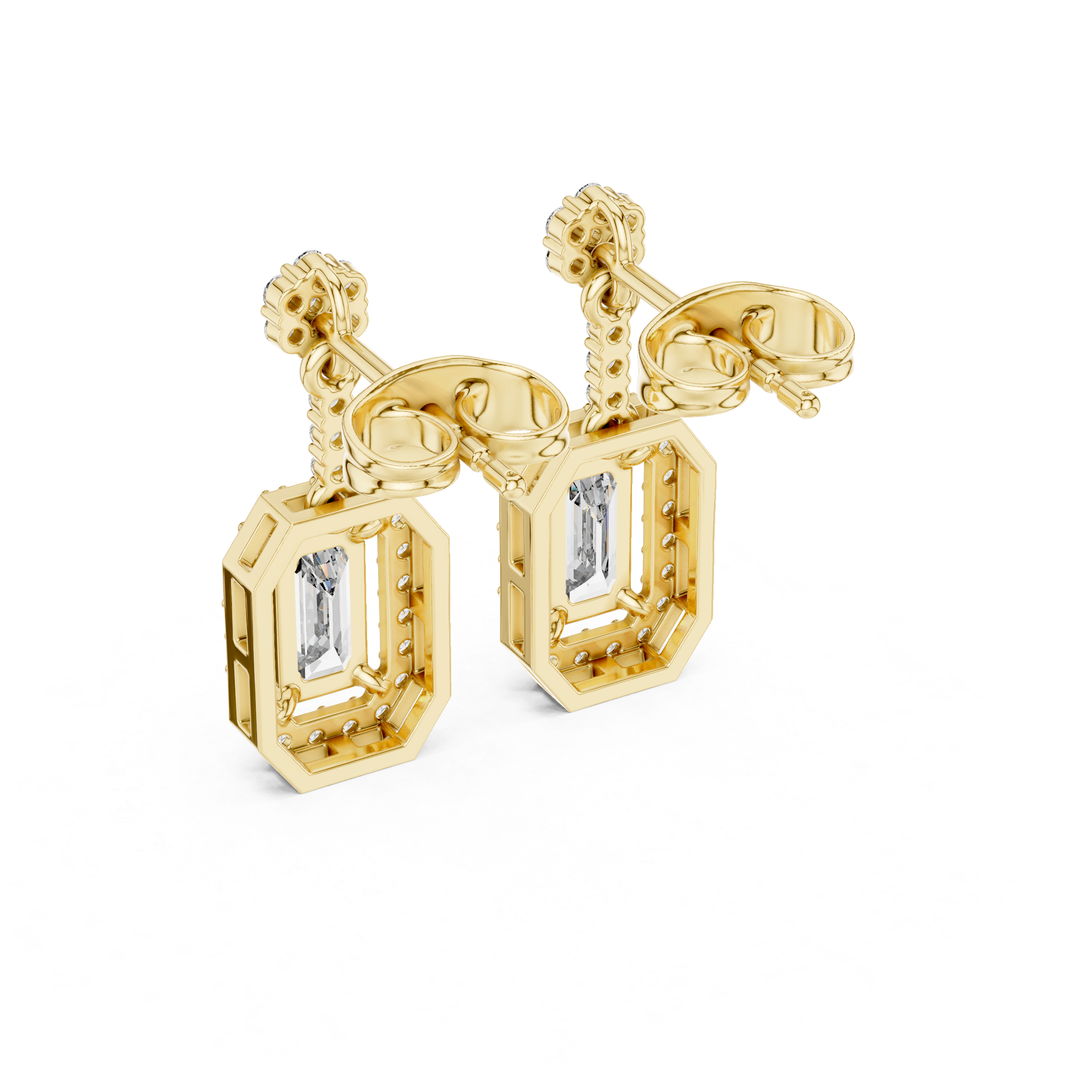 Oval halo lab grown diamond geometric drop earrings in gold by Signora Jewels