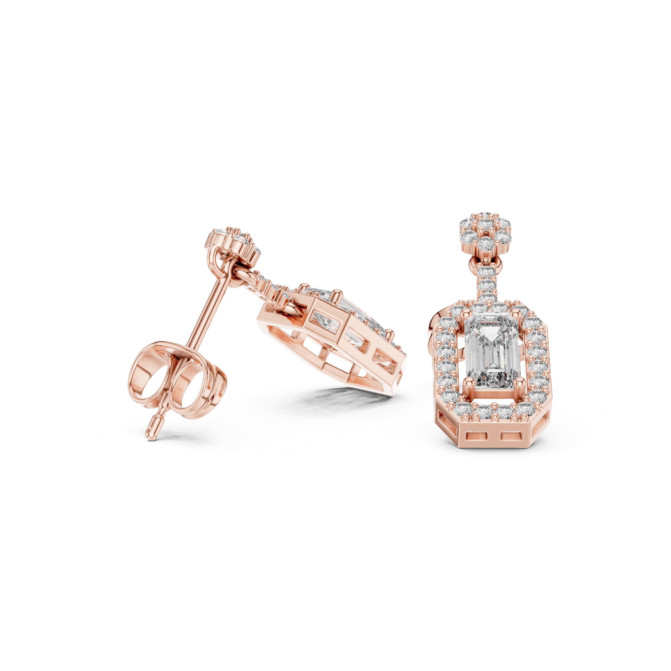 Oval halo lab grown diamond geometric drop earrings in gold by Signora Jewels
