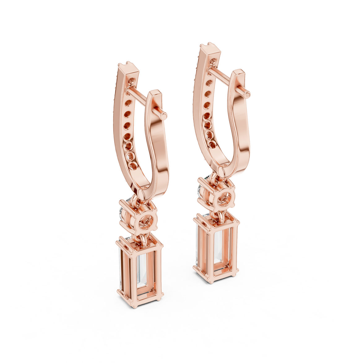Baguette lab grown diamond drop earrings in gold by Signora Jewels