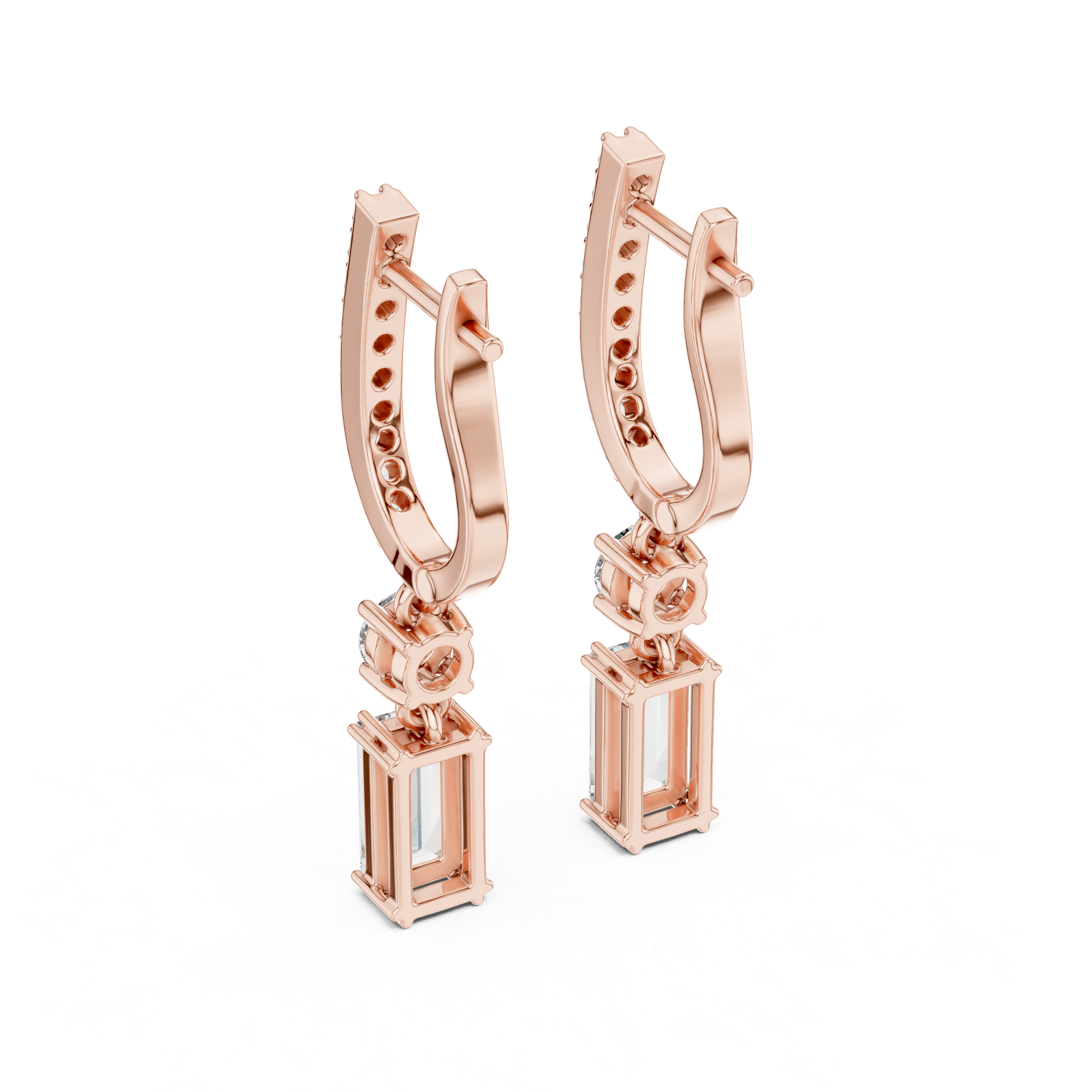Baguette lab grown diamond drop earrings in gold by Signora Jewels