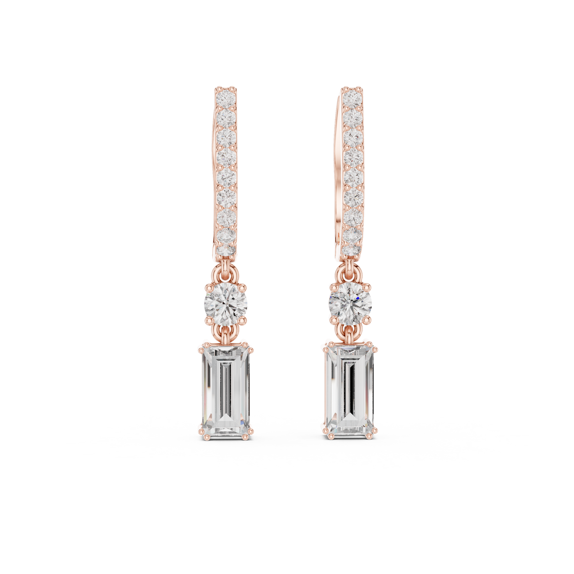 Baguette lab grown diamond drop earrings in gold by Signora Jewels