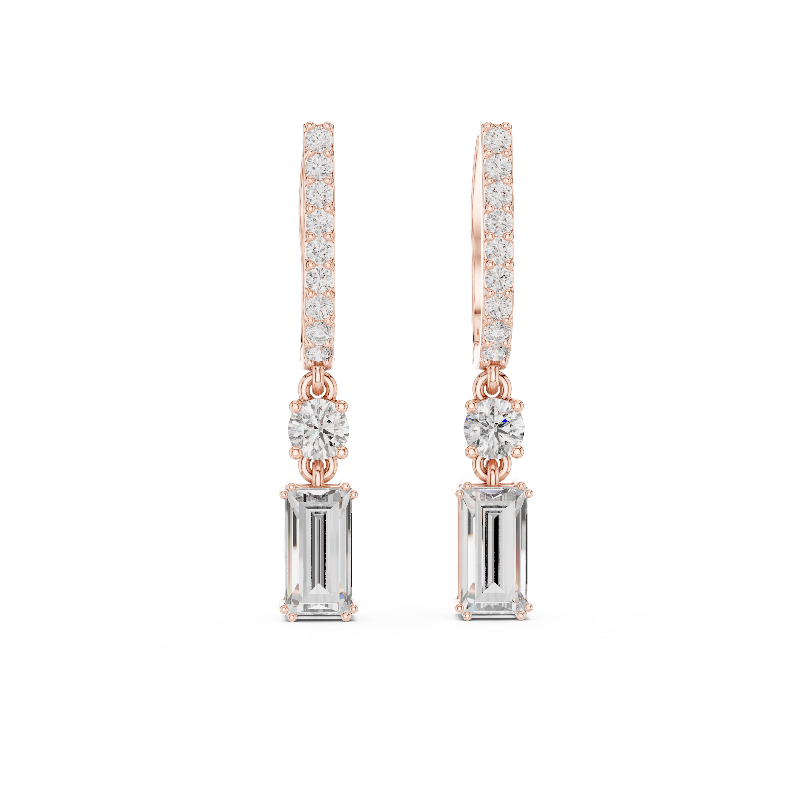 Baguette lab grown diamond drop earrings in gold by Signora Jewels