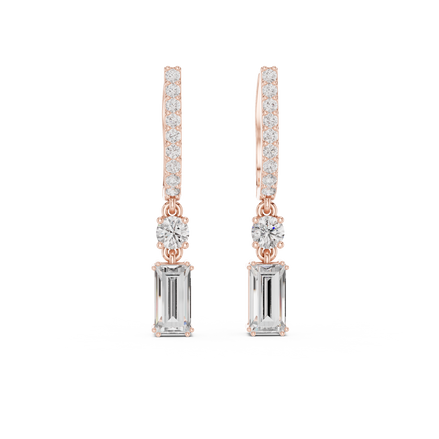 Baguette lab grown diamond drop earrings in gold by Signora Jewels