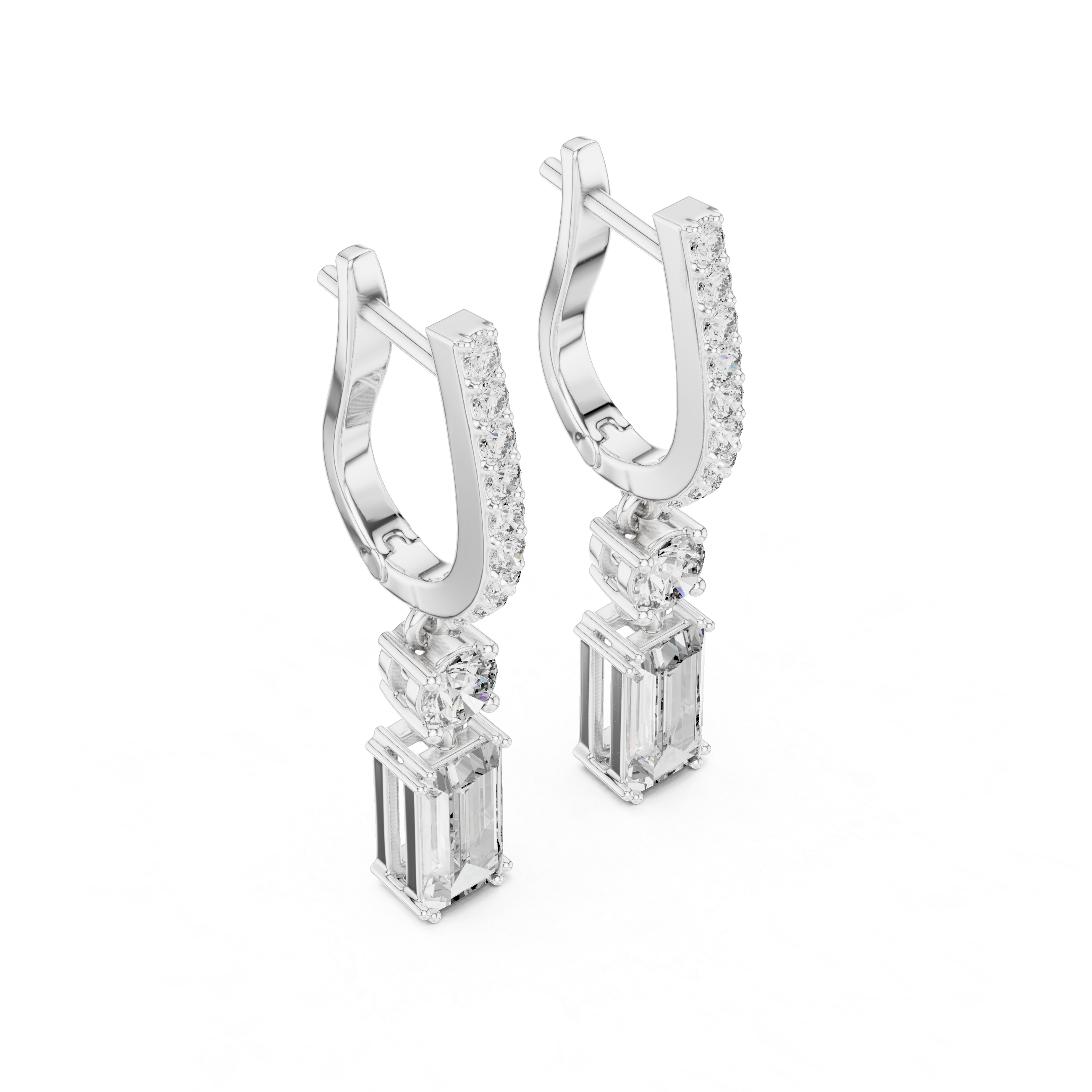 Baguette lab grown diamond drop earrings in gold by Signora Jewels
