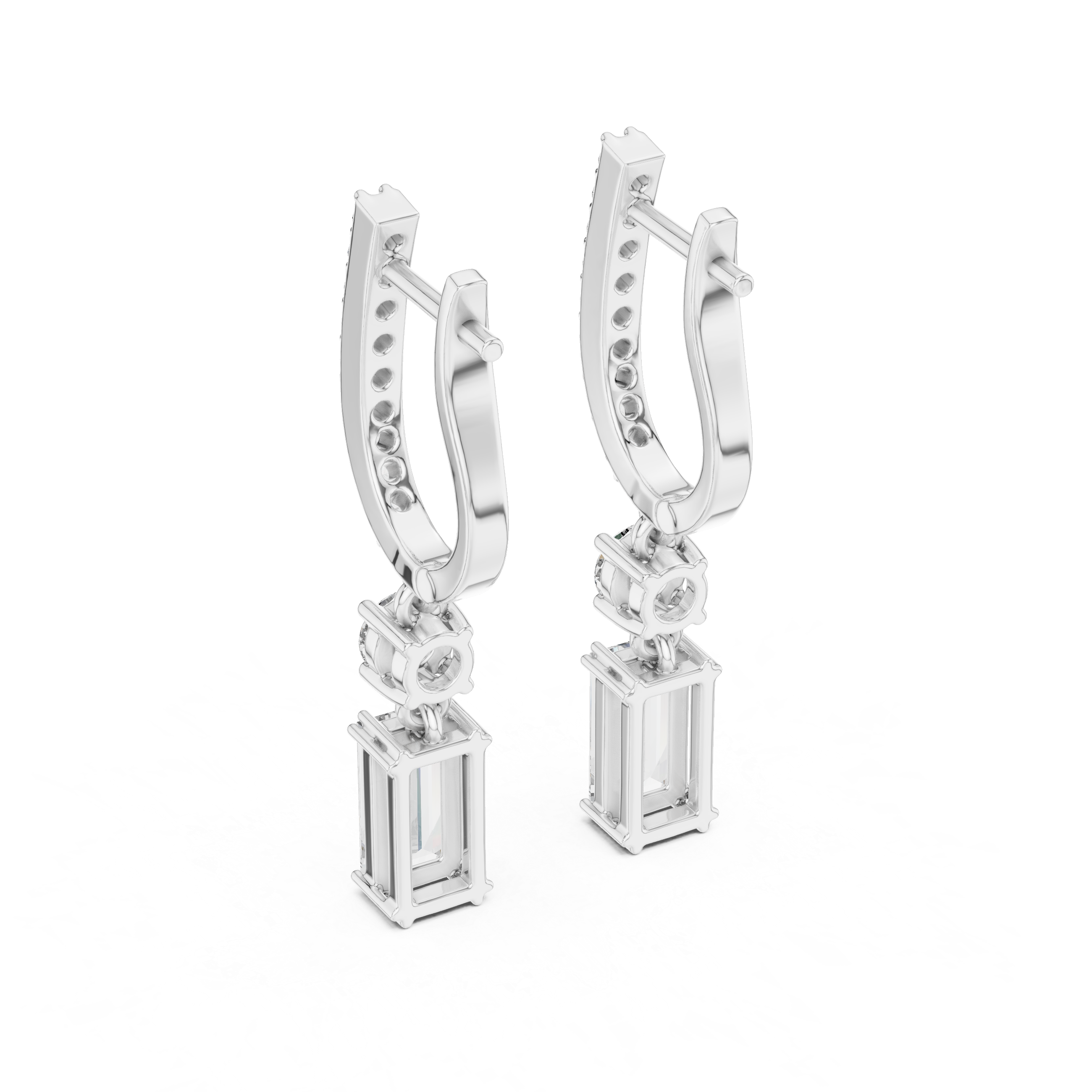 Baguette lab grown diamond drop earrings in gold by Signora Jewels