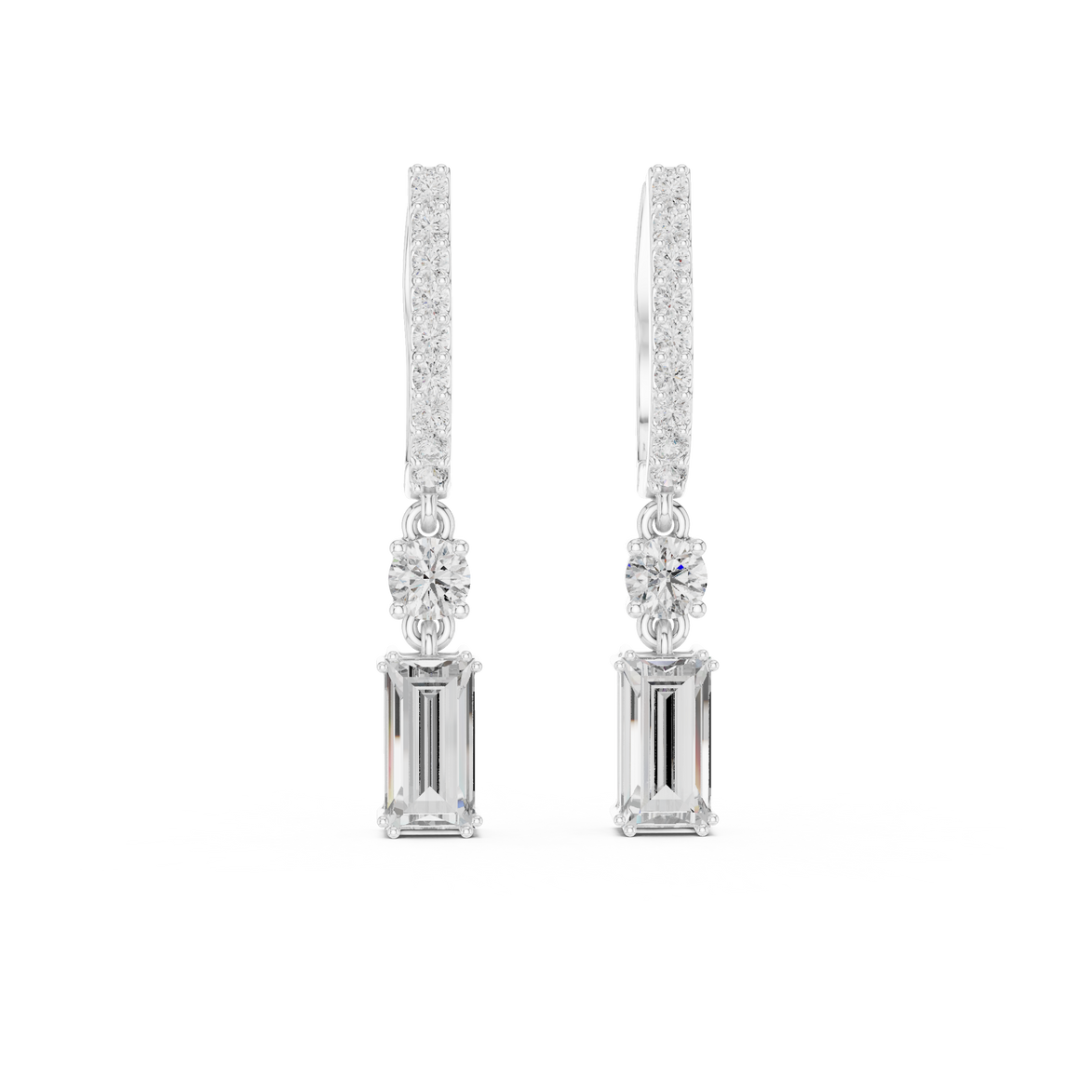 Baguette lab grown diamond drop earrings in gold by Signora Jewels