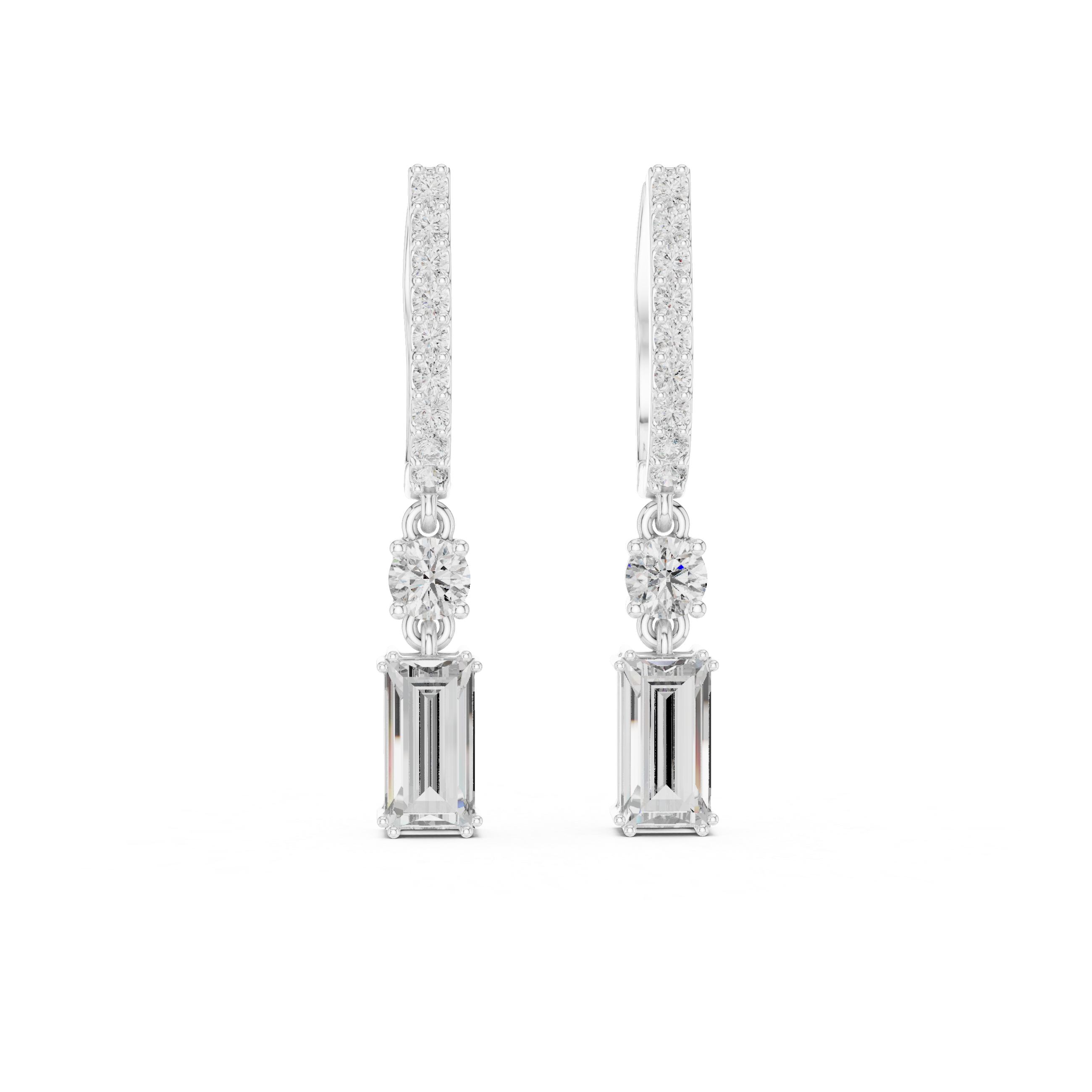 Baguette lab grown diamond drop earrings in gold by Signora Jewels