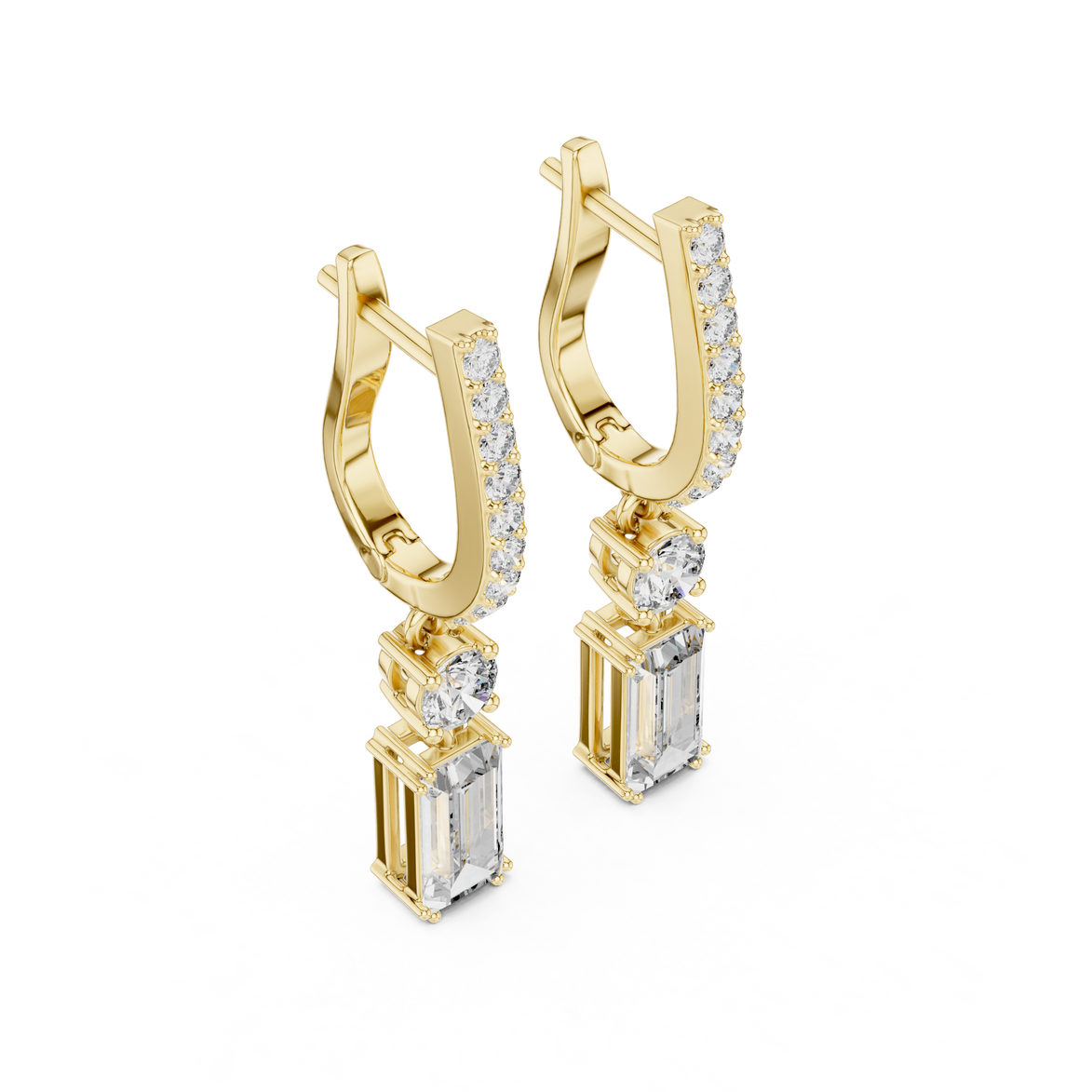 Baguette lab grown diamond drop earrings in gold by Signora Jewels