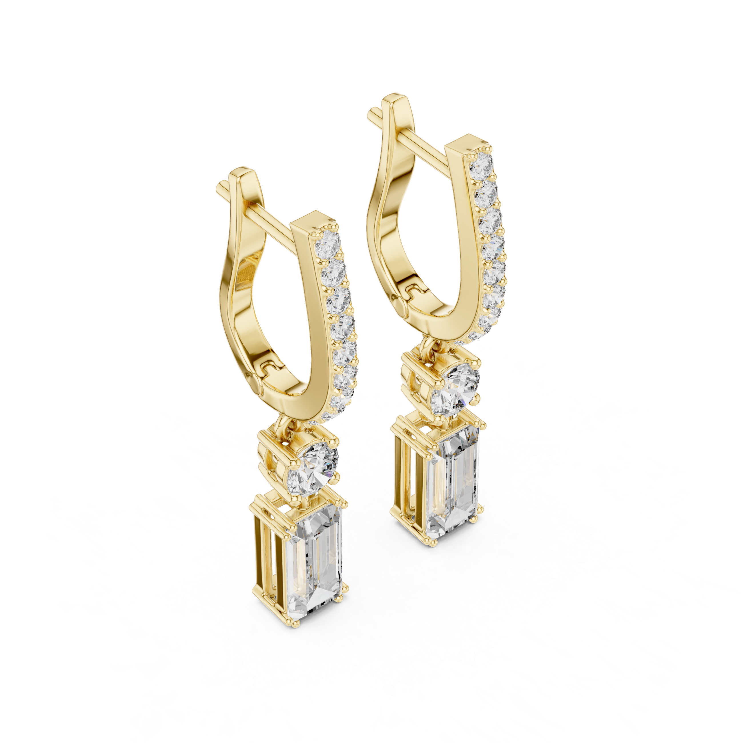 Baguette lab grown diamond drop earrings in gold by Signora Jewels