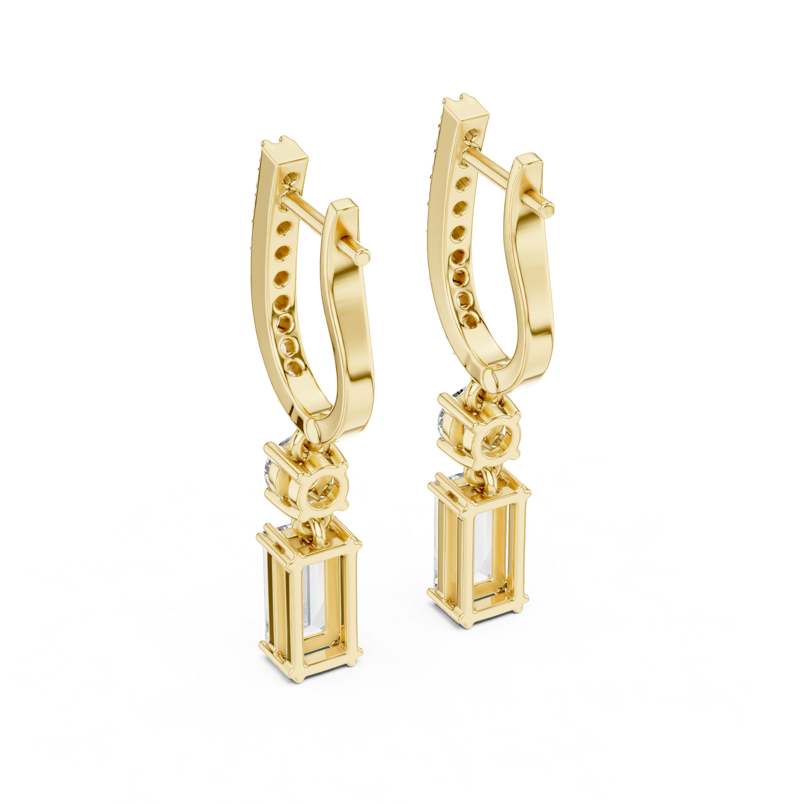 Baguette lab grown diamond drop earrings in gold by Signora Jewels