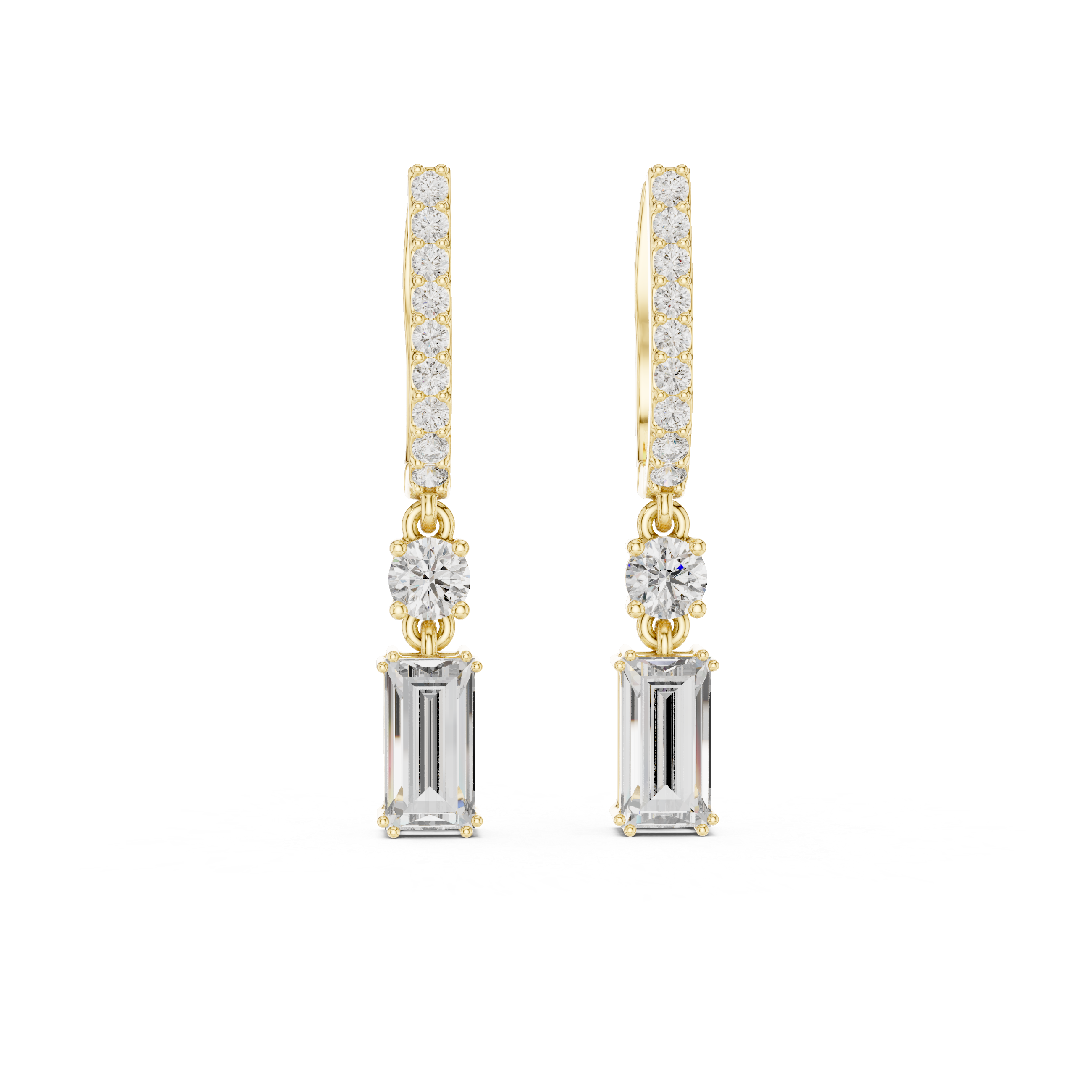 Baguette lab grown diamond drop earrings in gold by Signora Jewels