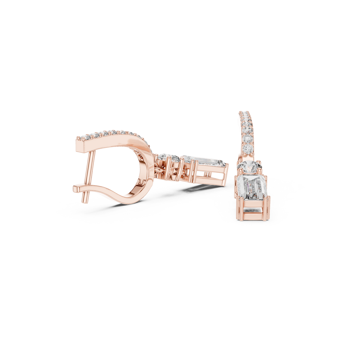 Baguette lab grown diamond drop earrings in gold by Signora Jewels
