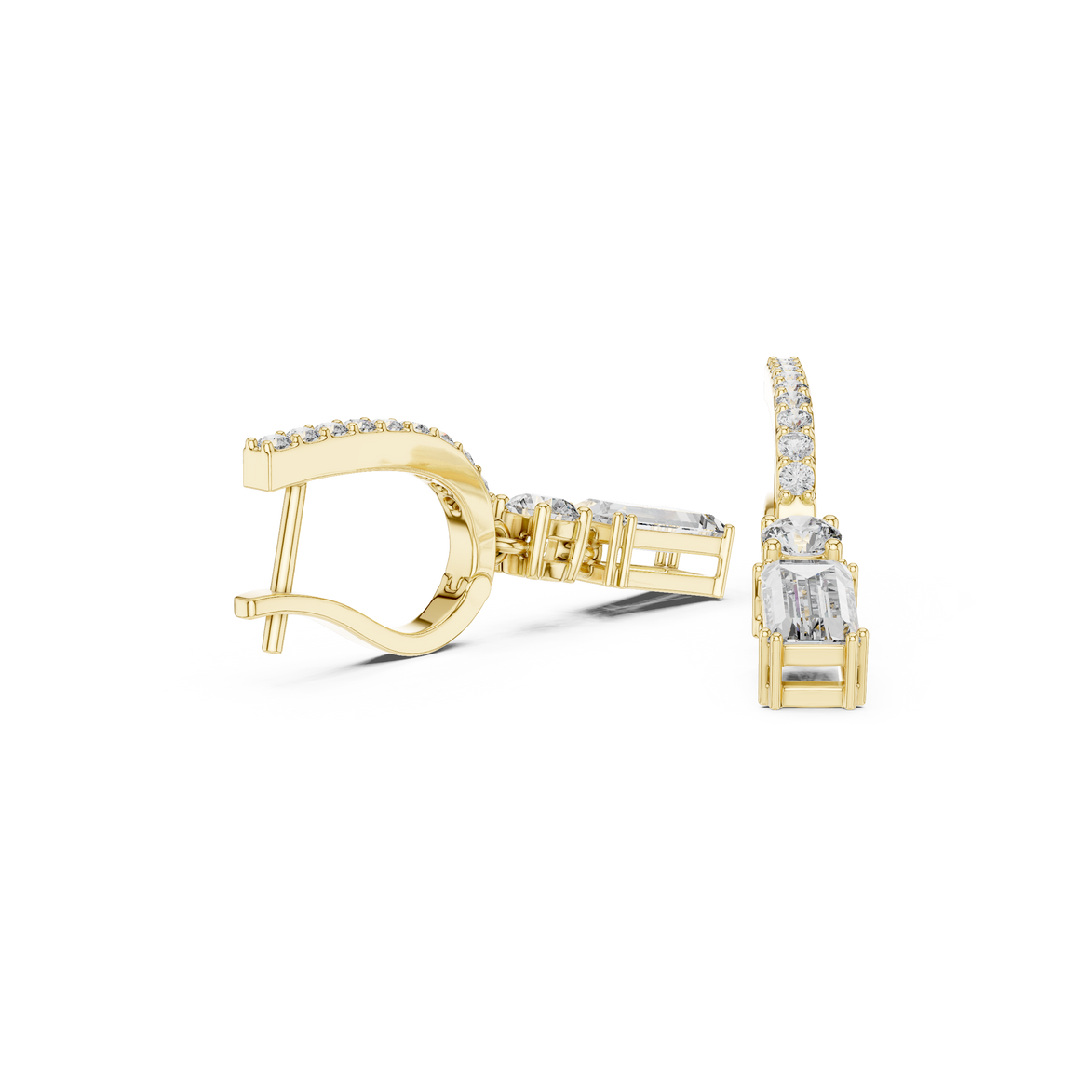 Baguette lab grown diamond drop earrings in gold by Signora Jewels