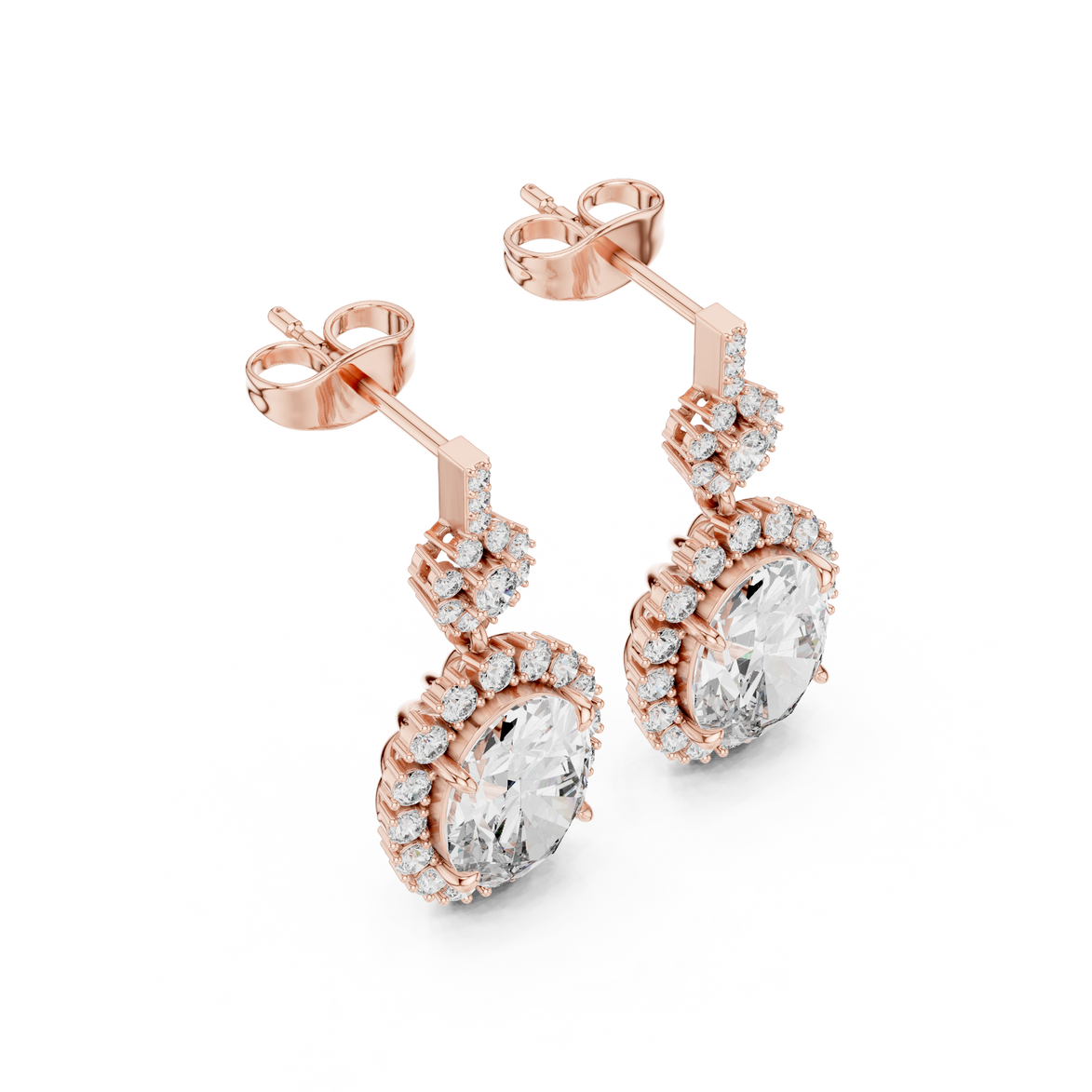 Oval halo lab grown diamond drop earrings in gold by Signora Jewels